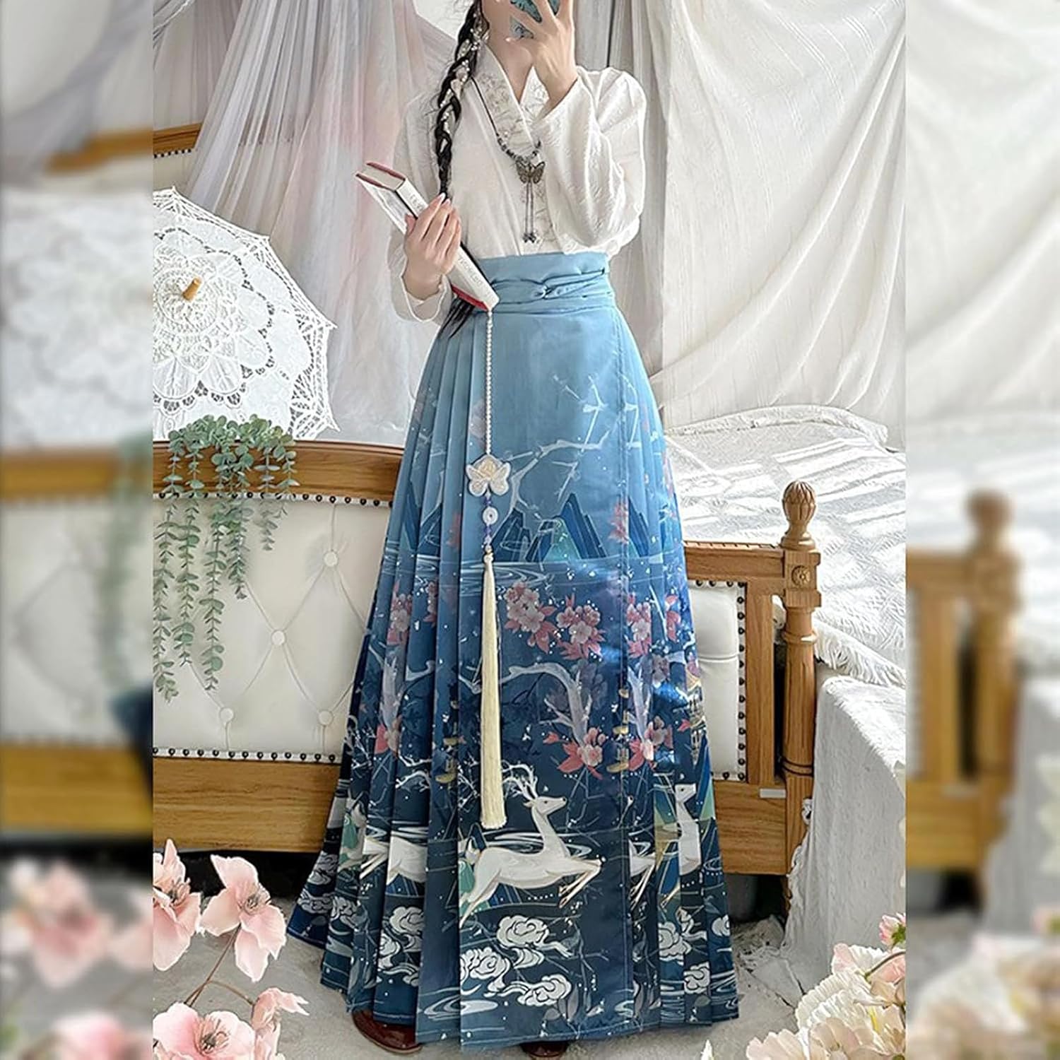 漢服 レディース 中華服 民族衣装 コスチューム スカート 2点セット に刺繍 フレアスカート 貴婦人のスカート ハイウエスト 快適の通販