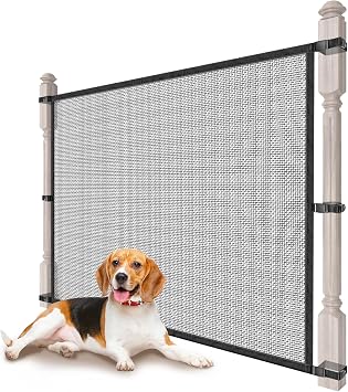 Dog Pet Mesh Gate Stairs - Baby Safety Barrier Gates for Stairway - No Drilling Puppy Gates for Indoor - Banister to Banister Baby Gates for Stairs