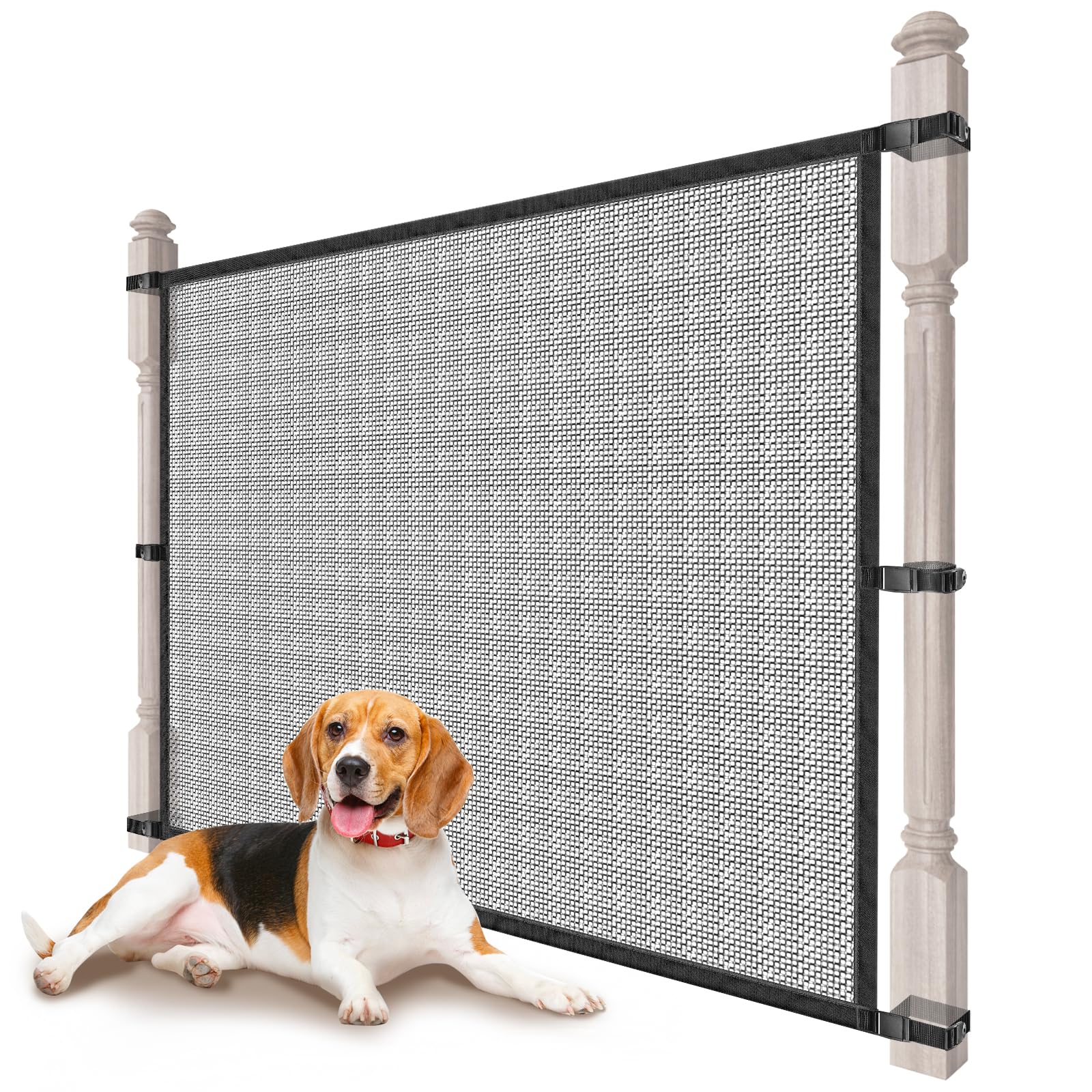 Dog Pet Mesh Gate Stairs - Baby Safety Barrier Gates for Stairway - No Drilling Puppy Gates for Indoor - Banister to Banister Baby Gates for Stairs