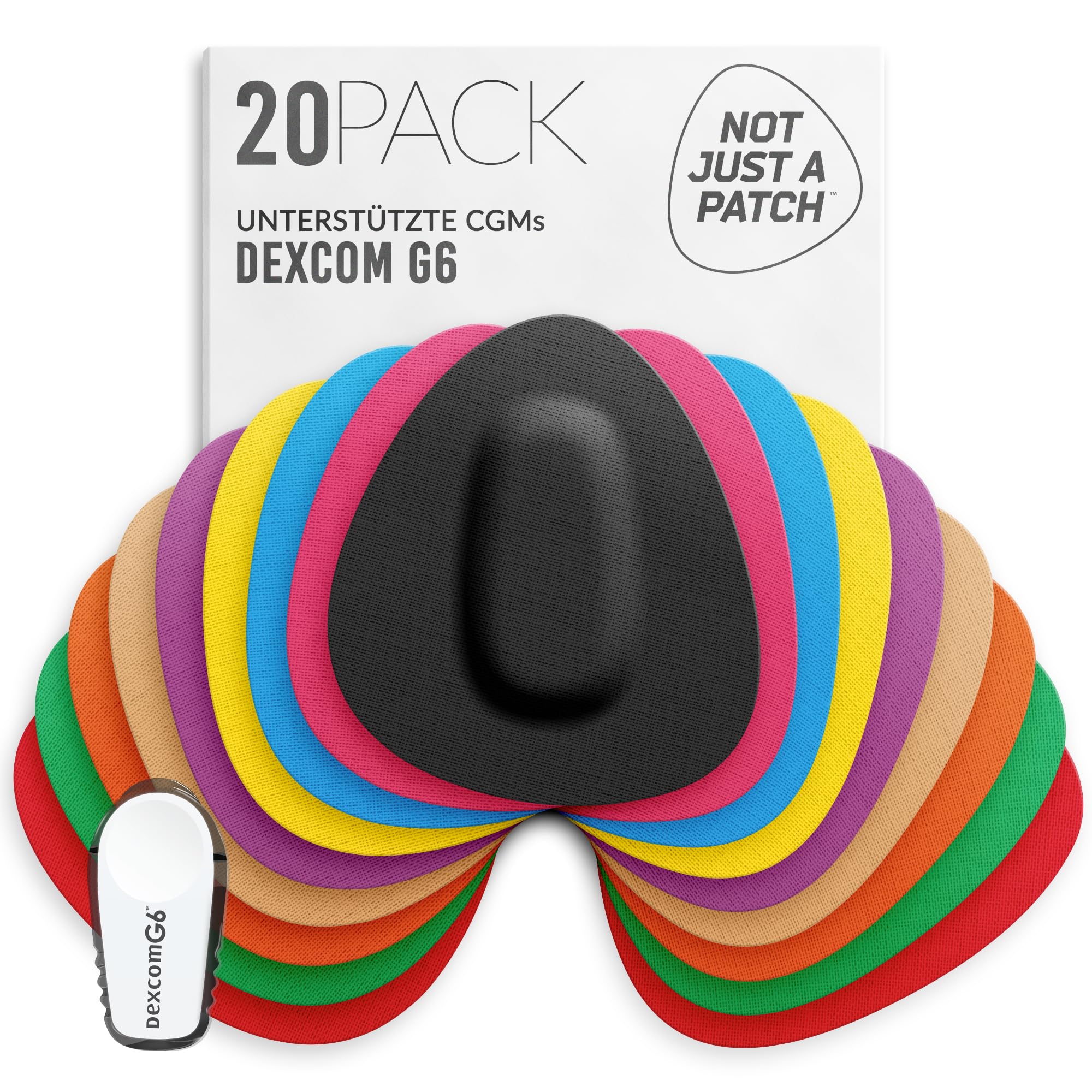 Not Just A Patch Dexcom G6 Klebepflaster (20 Stück) – Dexcom G6 Aufkleber für die Haut – wasserabweisend, Dexcom Overpatch G6 für aktiven Lebensstil 10–14 Tage, mehrfarbig
