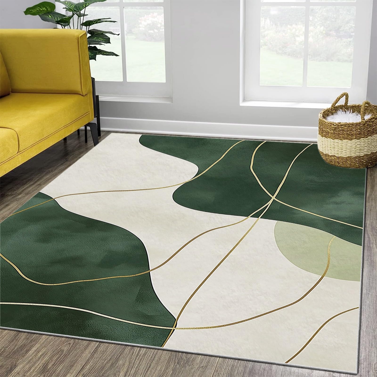 Générique Tapis Shaggy Lavable Beige Vert Olive médiéval 120cm x 180cm Tapis - Moelleux et Antidérapant Pare-humidité Tapis pour Salon, Couloir, Salle d'étude, Décorations Intérieures