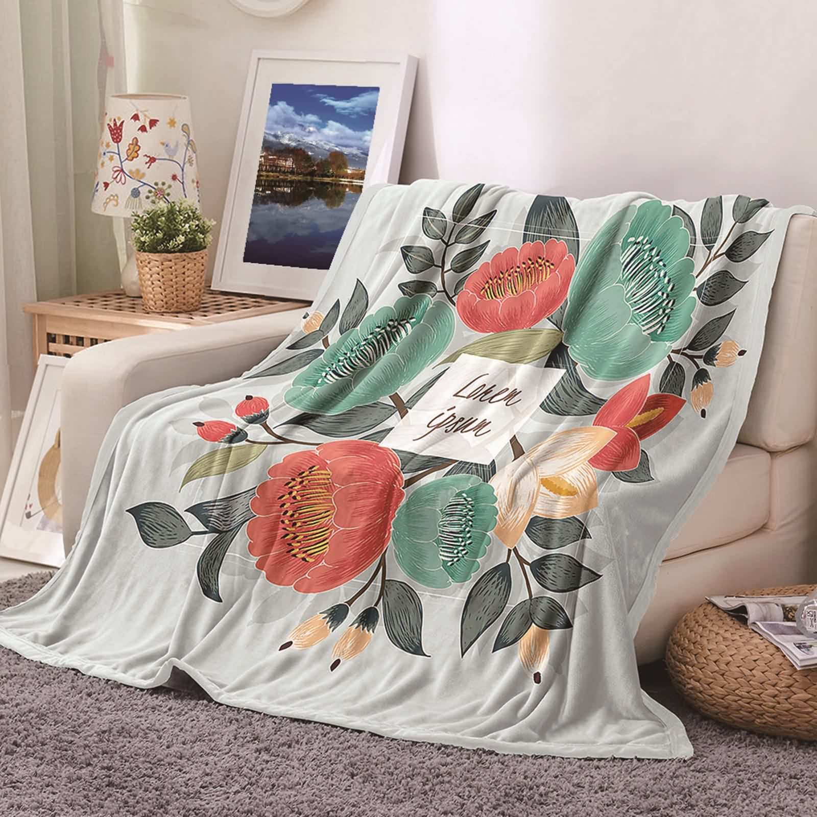 Plaid chaud et doux pour canapé KnSam, couverture fleurie 180x220cm pour vos soirées d'hiver