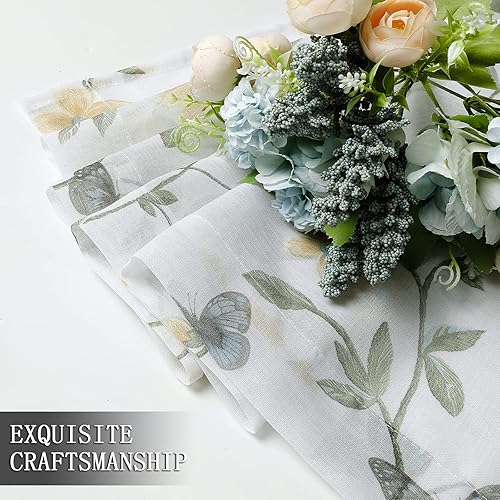 Miniatura 7 de Tollpiz - Cortina floral transparente, con diseño de mariposas y flores para dormitorio, cortina para ventana de lino sintético con barra para