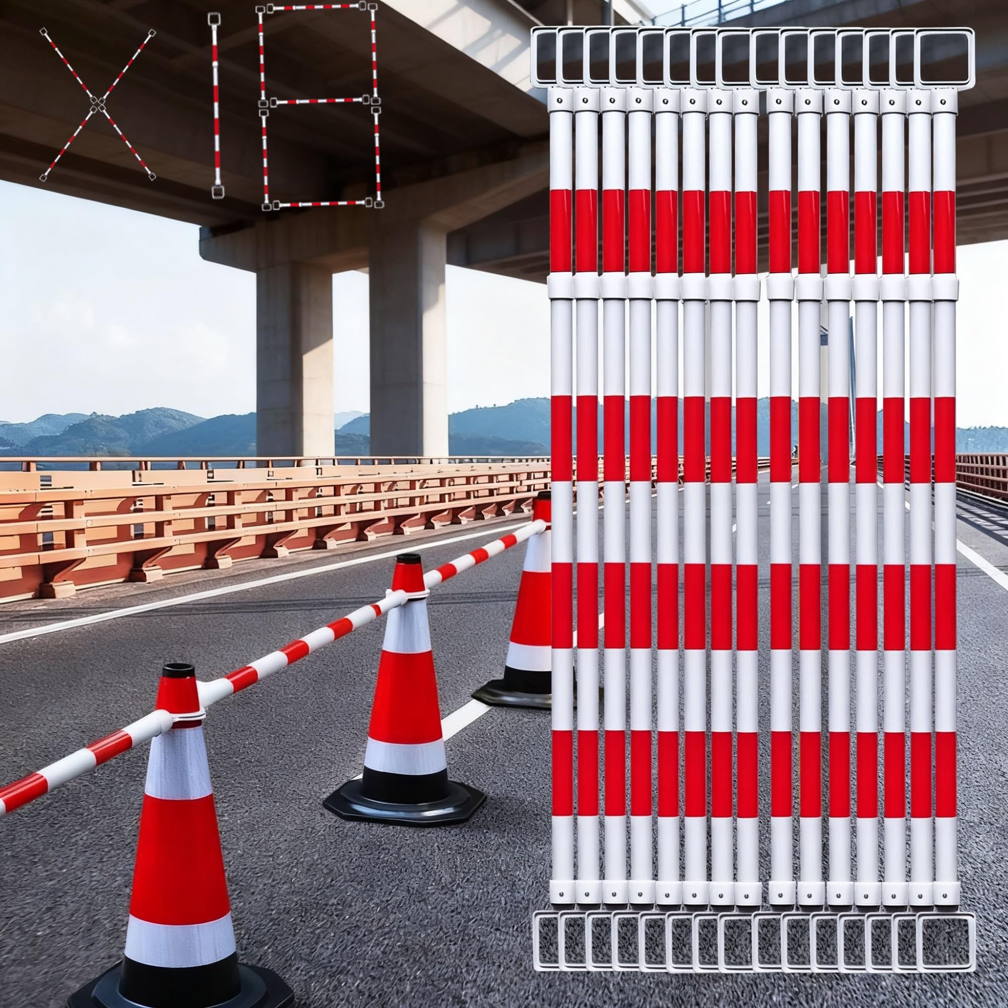 Vibeo Barres de Cônes de Circulation Poteau Extensible pour Barrières de Sécurité Routière, Conique Légers Contrôle, Tige de Connexion Réflectrice pour Chantier, Cônes Non Inclus(18pcs)