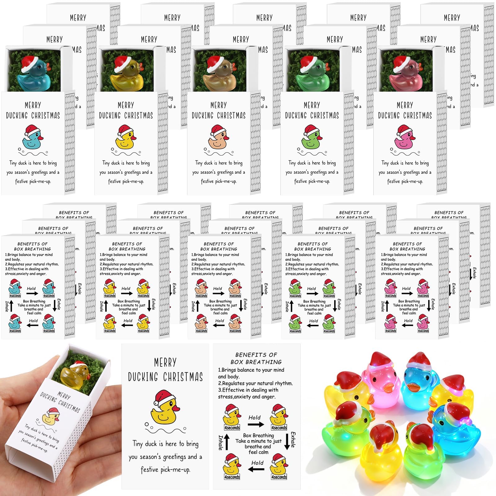 30 Sets Christmas Duck Gifts Bulk Christmas Mini Resin Ducks Thank You Gift with Inspirational Greeting Card Box Xmas Employee Appreciation Gifts for Staff Teacher Nurse Team Volunteer