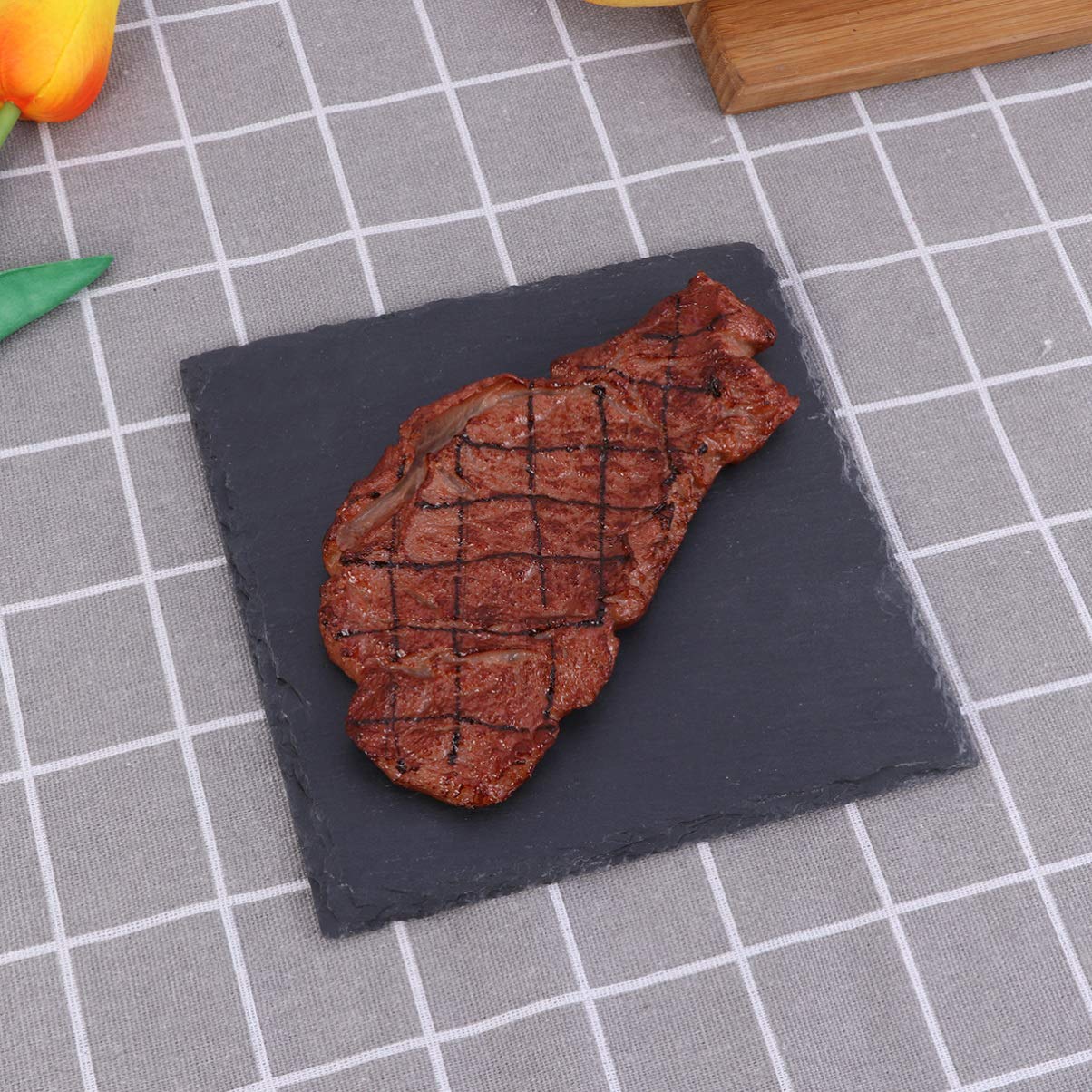 Plato de piedra de pizarra de 20 x 20 cm, ideal para postres de comida occidental, carne, pizza, queso y pastelería, perfecto para uso en el hogar, restaurante y cocina