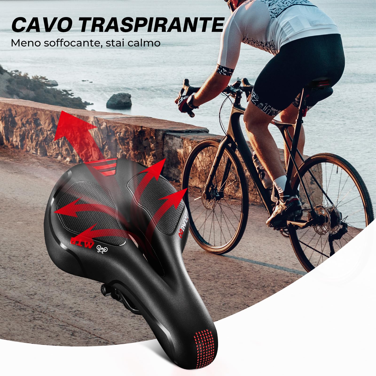YOUNGDO Sella per Bicicletta Comoda, Sella Bici Gel Ergonomico, Uomo Donna Sellino Bicicletta Traspirante per Biciclette da Strada, Mountain Bike, City Bike