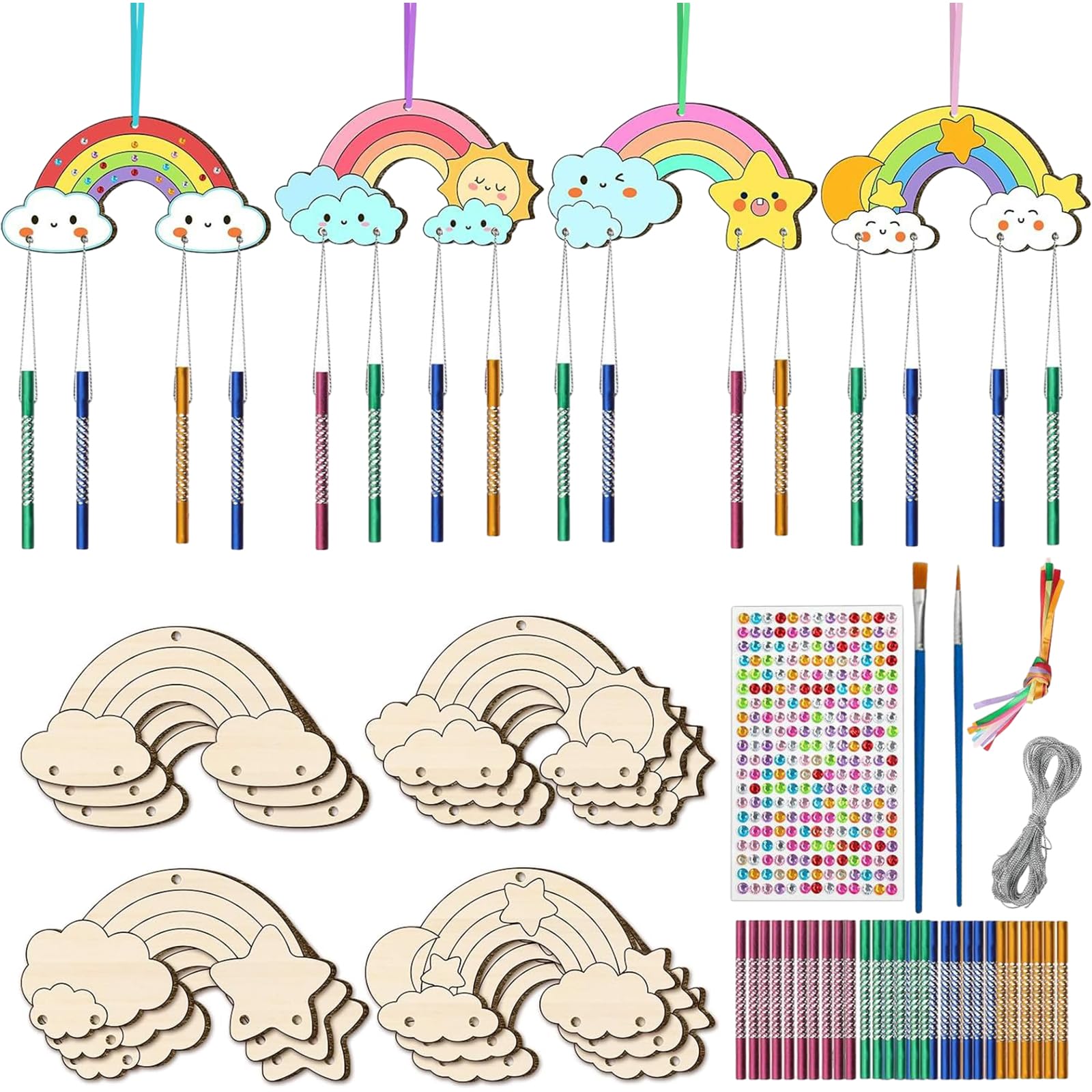 – DALAETUS 12 Pcs Wind Chime Set, Rainbow Wind Chime Craft for Painting, Decorating, Wooden Pretty Craft Kit for Kids, DIY Crafts, Gifts, Art Activity