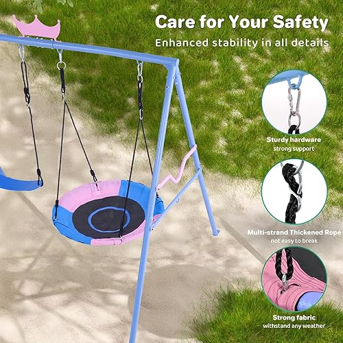 Miniatura 6 de PANGU Crown - Columpio y hamaca 2 en 1, juego de columpio de 2 asientos de 460 libras para patio trasero, juego de columpios para niños al aire