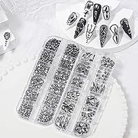 Vista 5 de HNUIX Diamantes de imitación para uñas, tamaño 3D, gemas de uñas gris mineral de cristal, parte trasera plana, con kit para arte de uñas