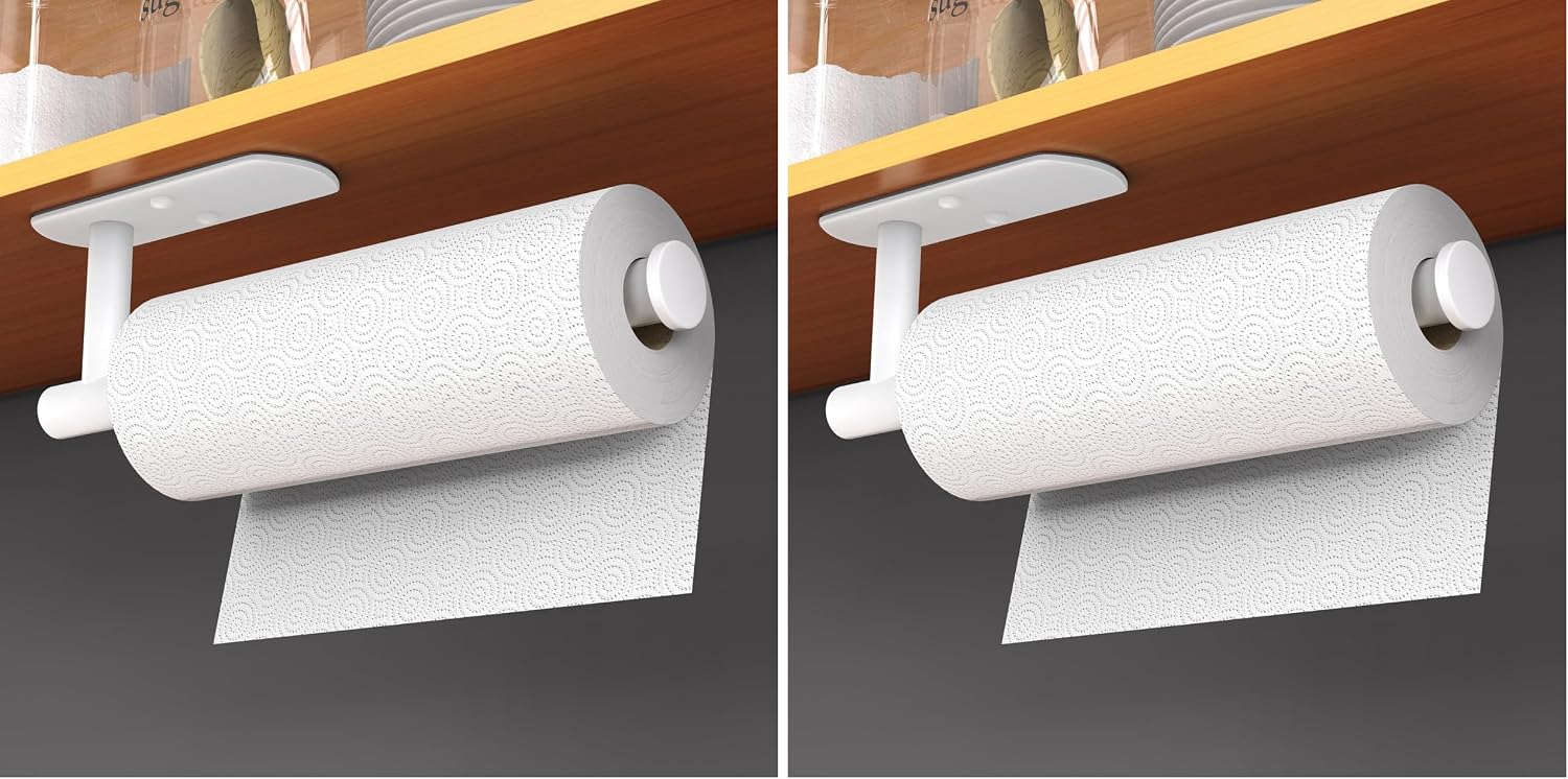  Adhesive Paper Towel Holder Under Cabinet Wall Mount for Kitchen Paper Towel, Stainless Steel Paper Towel Roll Rack for Bathroom Towel (13inch, Black) thumbnail