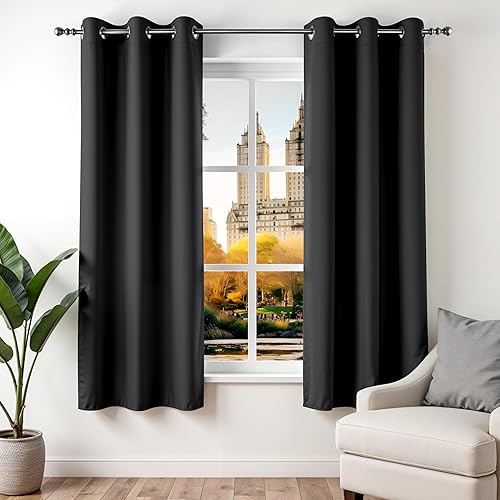 Simple Deluxe Juego de 2 paneles de cortinas opacas de 63 pulgadas de largo, 2 cortinas largas con aislamiento térmico y ojales, 42 pulgadas de