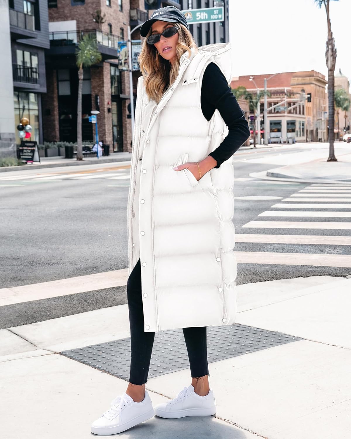 BTFBM Long Puffer Vest Women Quilted Hooded Button Down Zip Up Sleeveless Vests Outerwear Padded Jacket Fall Winter Coat - Image 5