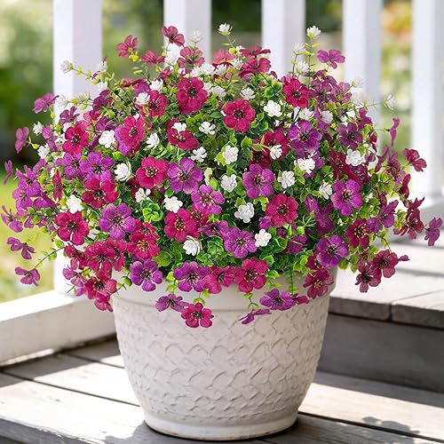 Ammyoo Artificial Flowers for Outdoors Spring Decoration, 12 Bundles Fake