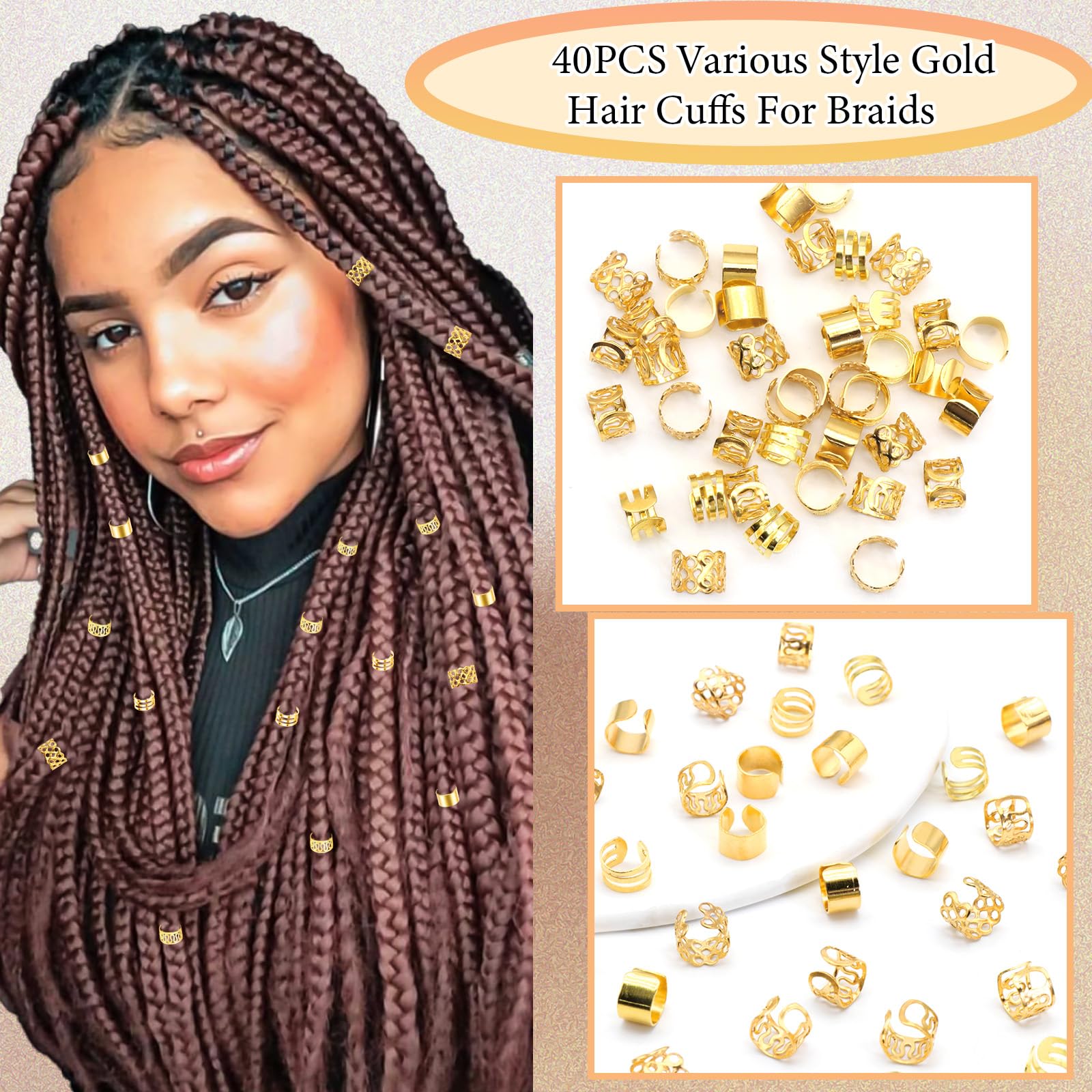 Elegant Gold Hair Cuffs Q87 Elegant Gold Hair Cuffs Q87 main image 2