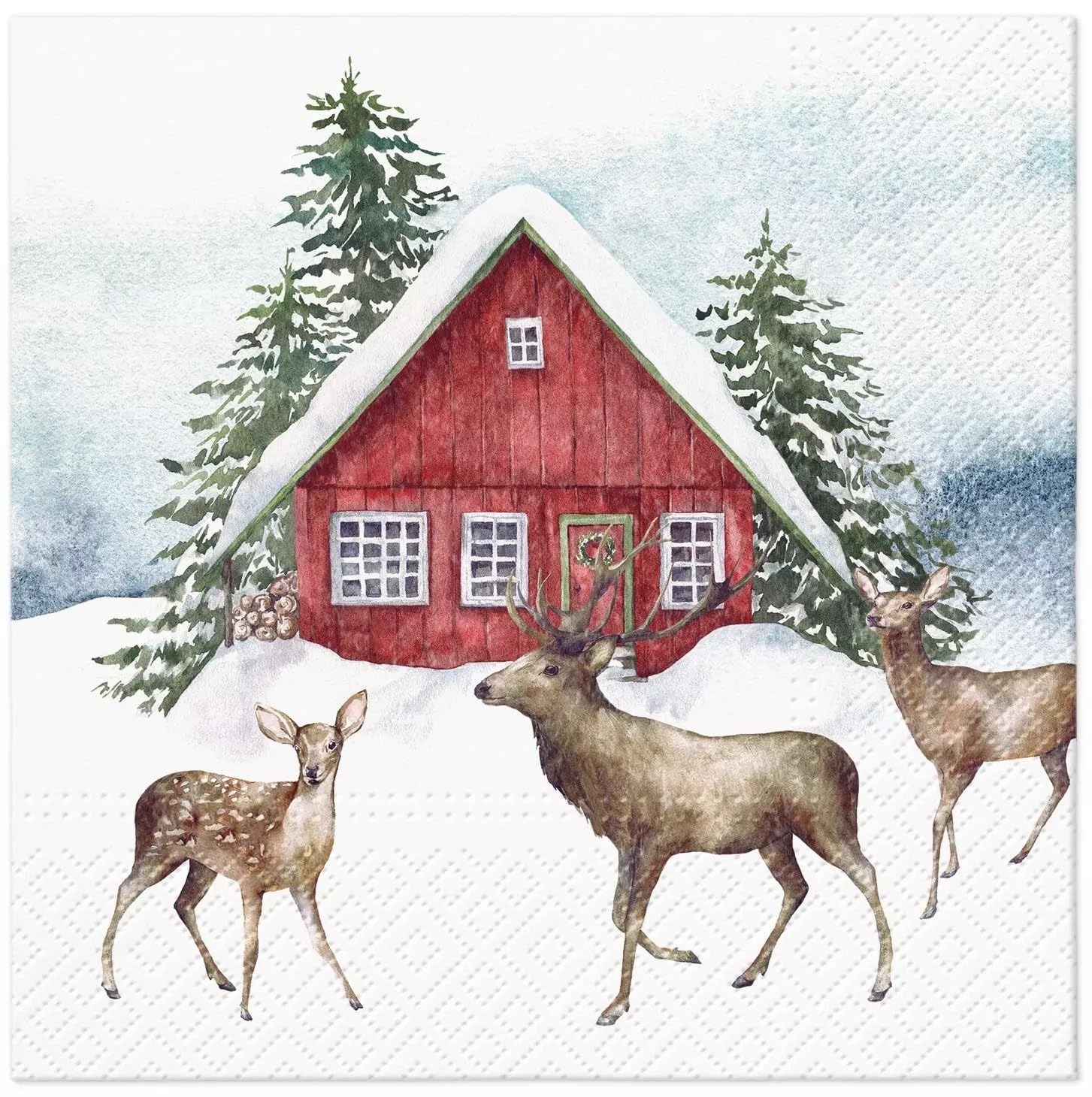 AM Décor 20 Count 3-Ply Luncheon Paper Napkins for Christmas Dinner Party Decorative Decoupage - 13" x 13" (Unfolded) Red House in the Snow