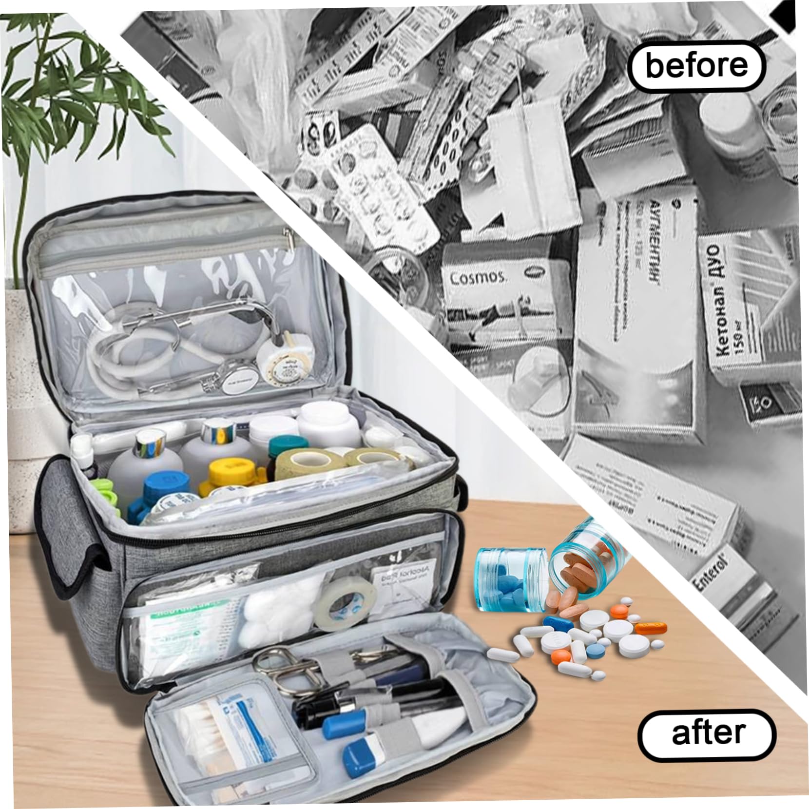 Leere Erste-Hilfe-Tasche, wasserdichter Erste-Hilfe-Organizer mit mehreren Taschen und Reißverschluss-Versorgungstasche mit Tragegriff oben für Zuhause, Büro, Auto, Reisen, Outdoor