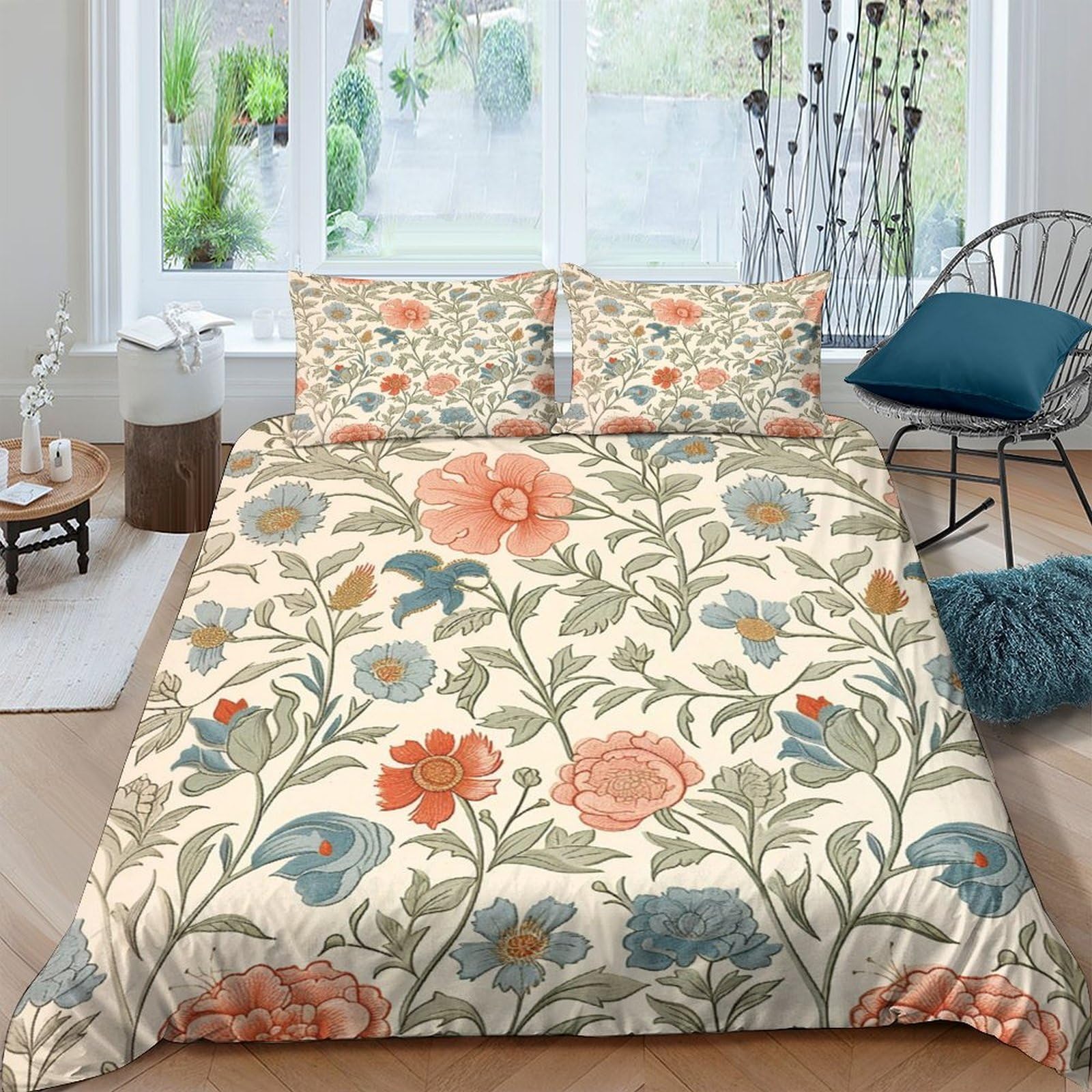 Ctjqhvkz Style-8 3D Printed Vintage Floral Fitted Sheet Microfiber Soft Breathable Botanical Bed Cover For Bedroom Guestroom Decor Single（135X200cm）