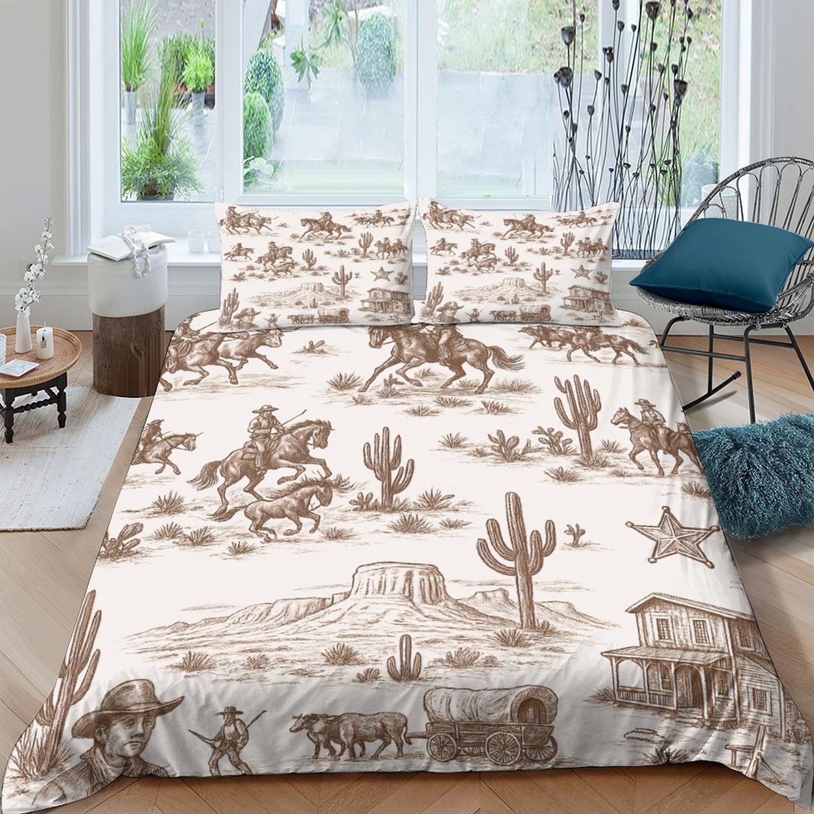 Ctjqhvkz Style-4 3D Printed Wild West Cowboy Fitted Sheet Microfiber Soft Breathable Desert Scene Bed Cover For Bedroom Decor Single（135X200cm）