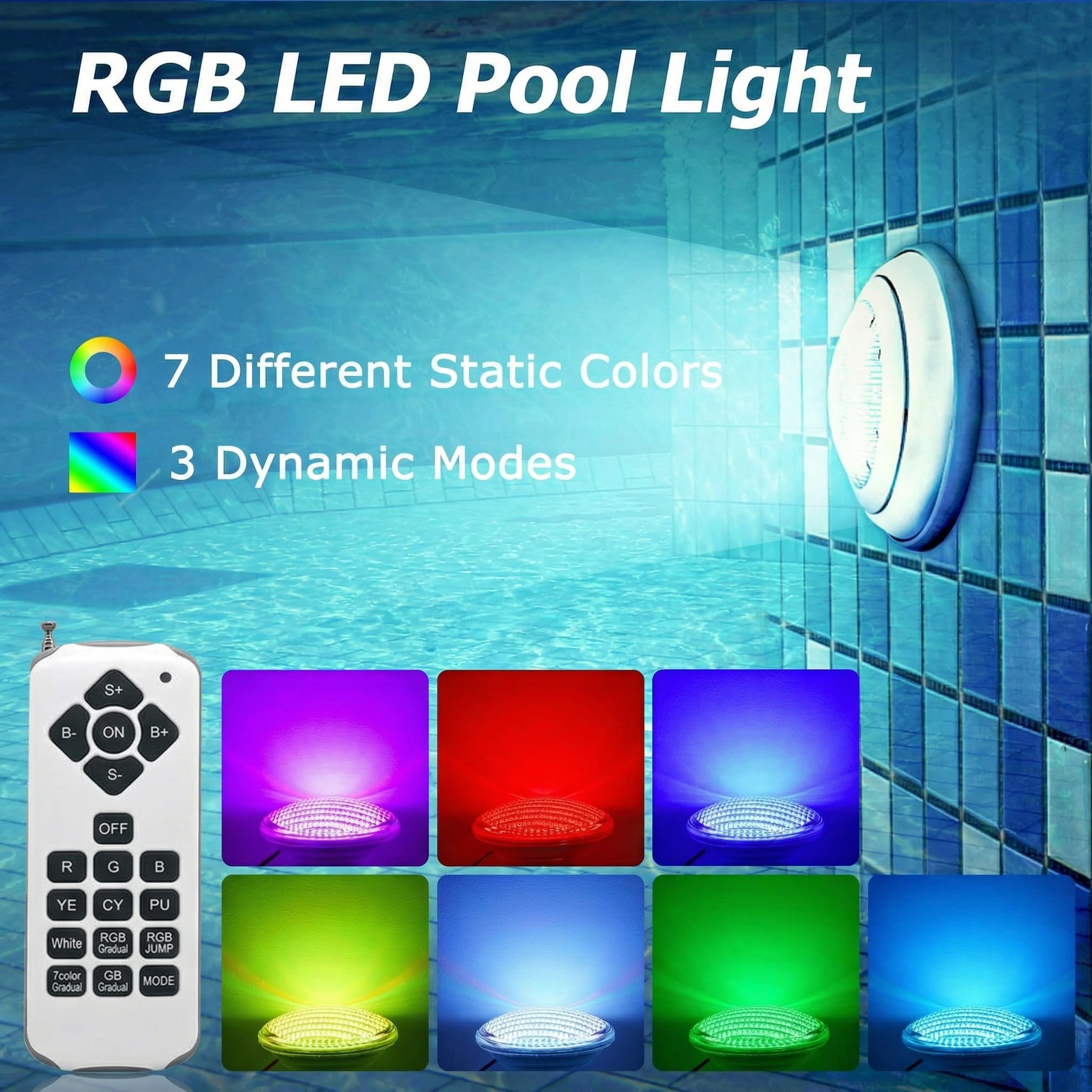 AHJ Iluminación subacuática para piscina PAR56 36 W LED Iluminación para piscina, [12 V CA/DC] IP68 iluminación subacuática con mando a distancia de repuesto para faros halógenos de 300 W