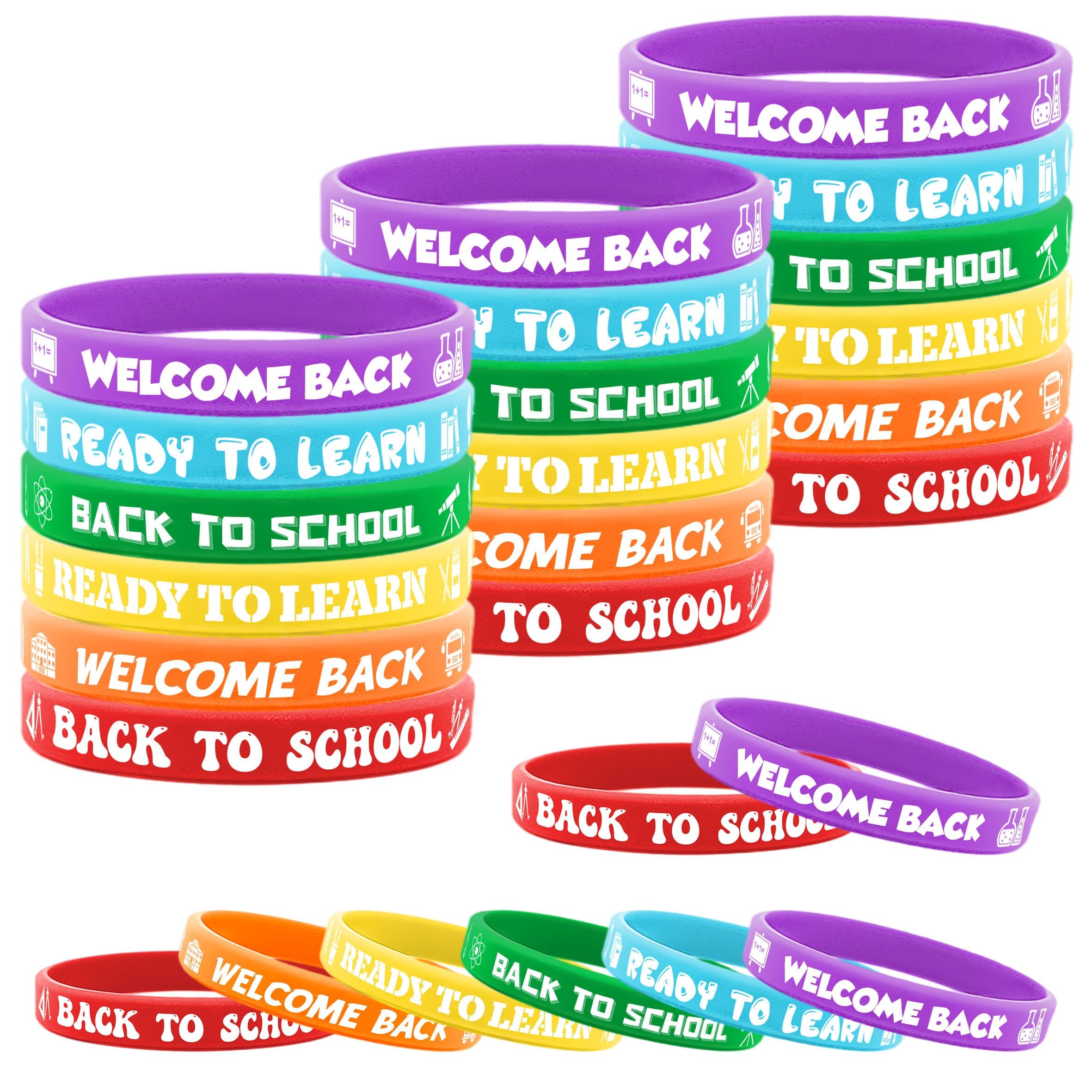 Lesnala 48 PCS Welcome Back to School Silicone Bracelet for Students Teens Semester Begins Party Supplies Decorations Holiday Accessories