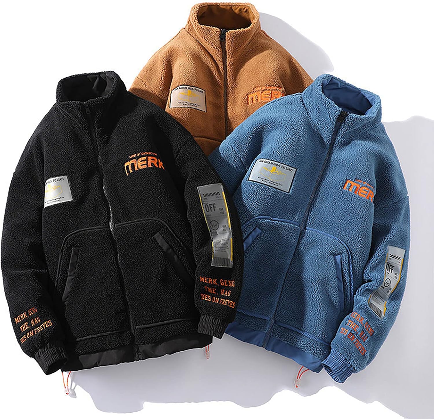 Men's Lamb Wool Coat Embroidery Printing Fashion Jacket Zip Up Comfortable Sportswear Oversize Couple Outfit