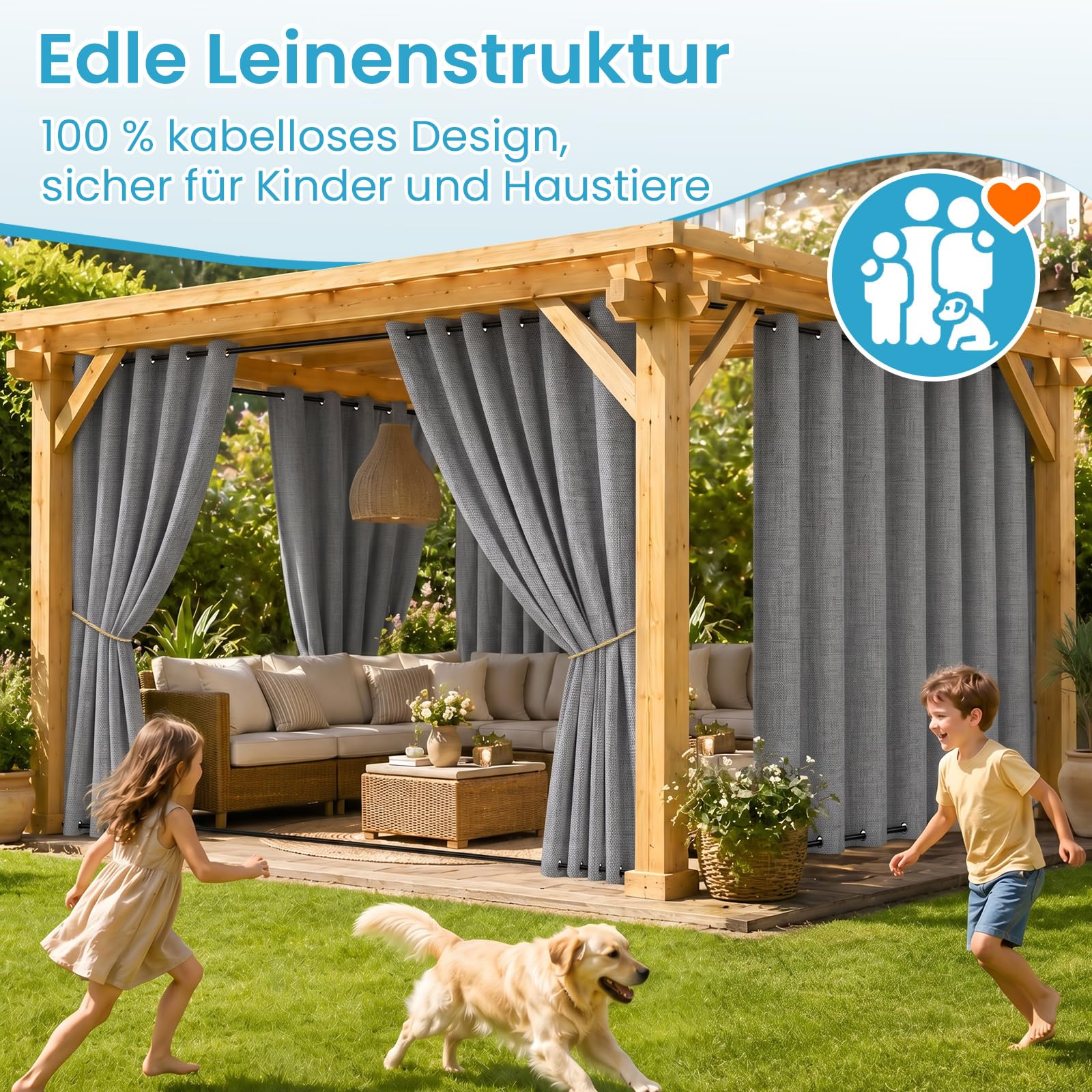 Rideau d'extérieur extra large, opaque, 100 % occultant, 254 x 243 cm | En haut et en bas avec œillets, pour jardin, terrasse, pavillon, véranda, balcon
