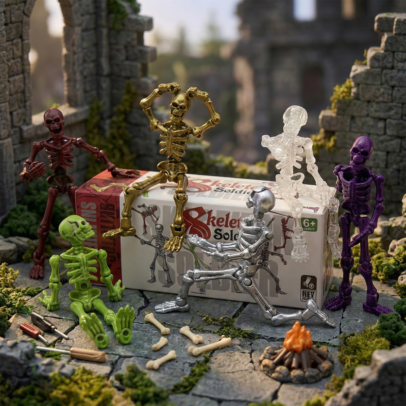 Juego de 6 figuras de acción T13, figura de acción de esqueleto de Halloween, Titan 13/Dummy 13/Lucky 13, decoración de juguete de esqueleto móvil multiarticulado