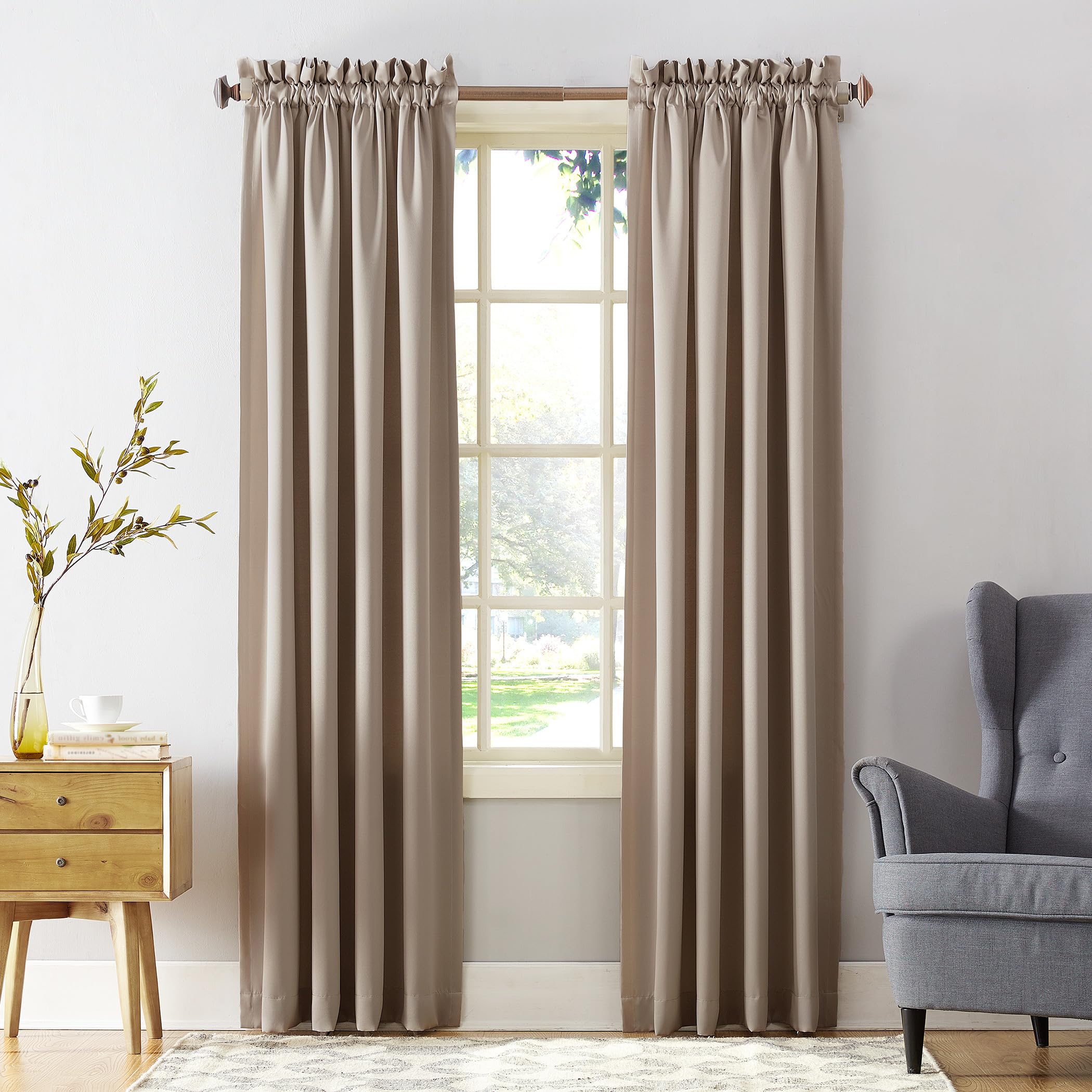 Sun Zero Barrow 2-Pack Energy Efficient Rod Pocket Curtain Panel Pair, 54" x 95", Stone, Stone Beige, W 54" x L 95" (2 Panels)