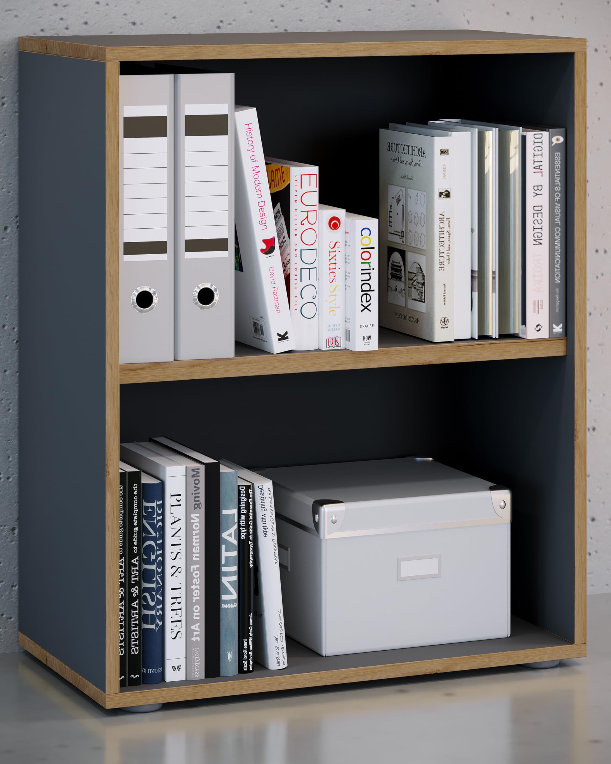 VCM Holzregal stehend | platzsparender Aktenschrank | Maße ca. H. 74 x B. 60 x T. 33 cm | Elegantes Regal | Büroregal – Salia 2fach B. 60 cm
