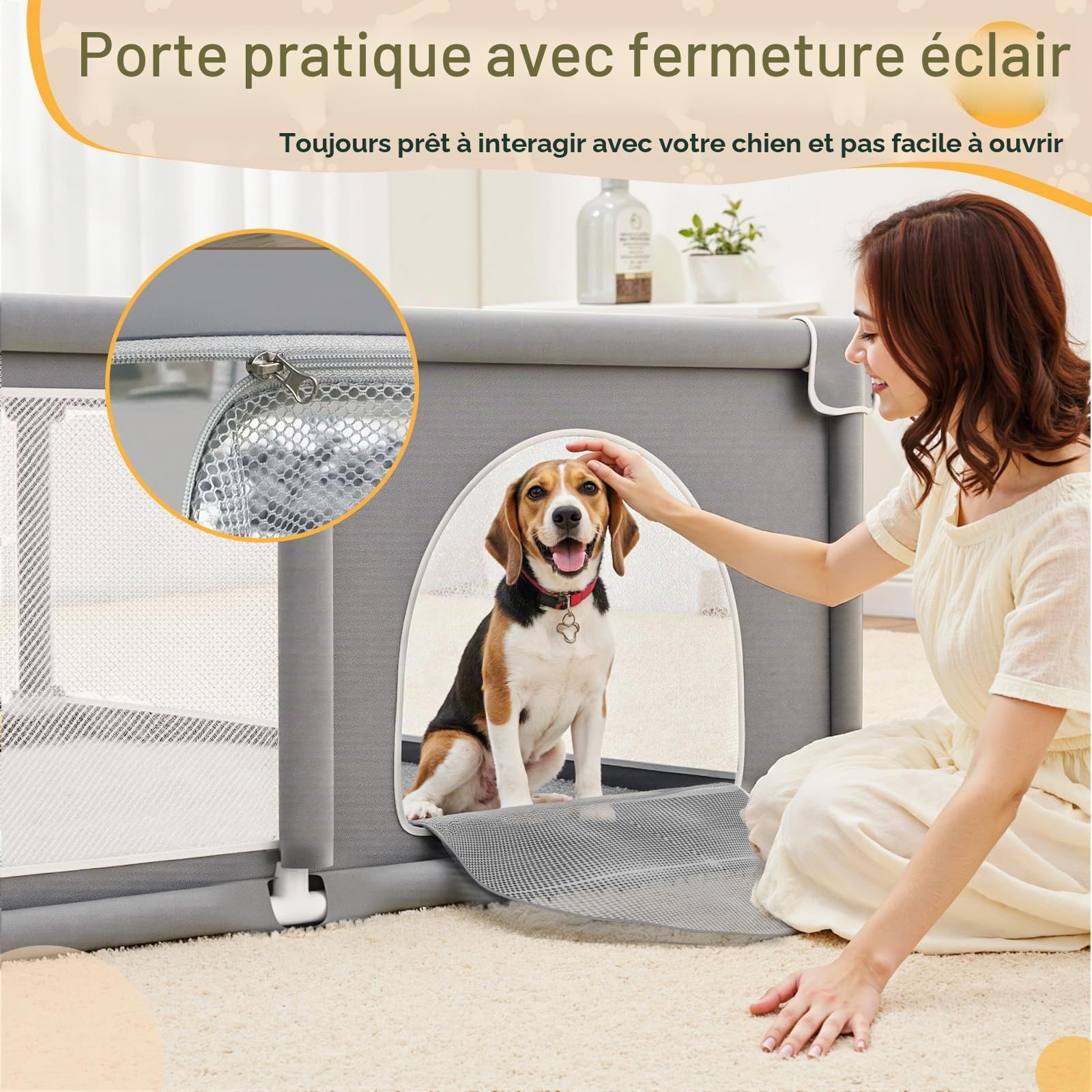 Parc pour Chiot 180 x 150 x 66 cm avec Porte, Parc pour Chiots ou Petits Chiens, Enclos de Sécurité Robuste pour Animaux,Tissu Épaissi,Maille en Nylon Haute Résistance,Intérieur & Extérieur,Lavabl
