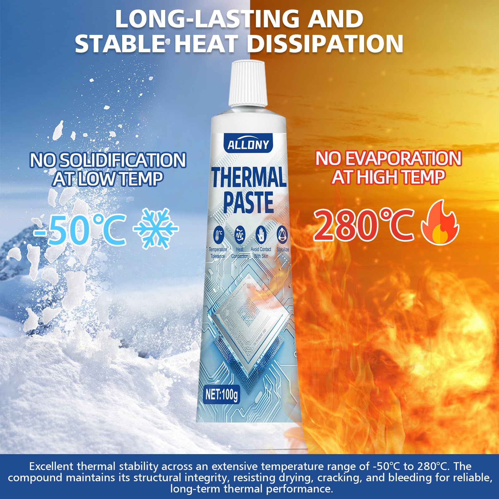 Allony Thermal Paste, CPU Cooler, Pasta Termica CPU, Premium Performance Pasta Termica CPU, Unga Durabilità, Adatta per Tutti i Processori (CPU, GPU, PS4), Bianco Pasta Termica, 100g