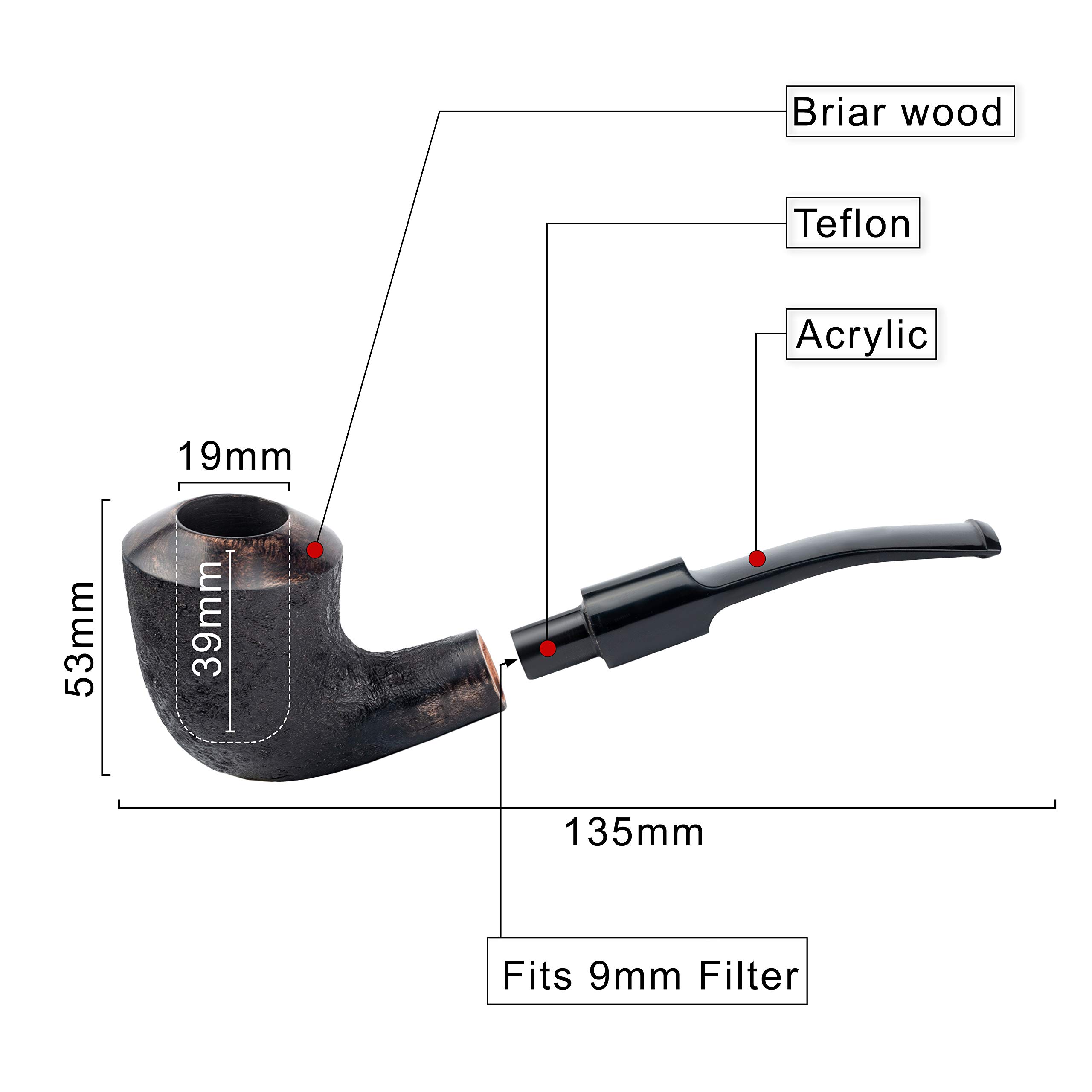 Dr. Watson - Fajka tytoniowa, klasyczny zakrzywiony kształt Dublin, ręcznie wykonana z korzenia brzózy, pasuje do filtra 9mm (Czarna)