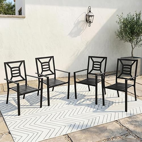 Patio Dining Chairs Set of 4, Stackable Outdoor Metal Chairs