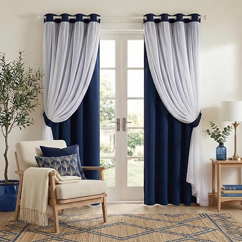 Miniatura 19 de PONY DANCE Cortinas Opacas Transparentes - Cortinas de Doble Capa con Aislamiento Térmico para Dormitorio Comedor, Cortinas para Sala, 52 pulgadas