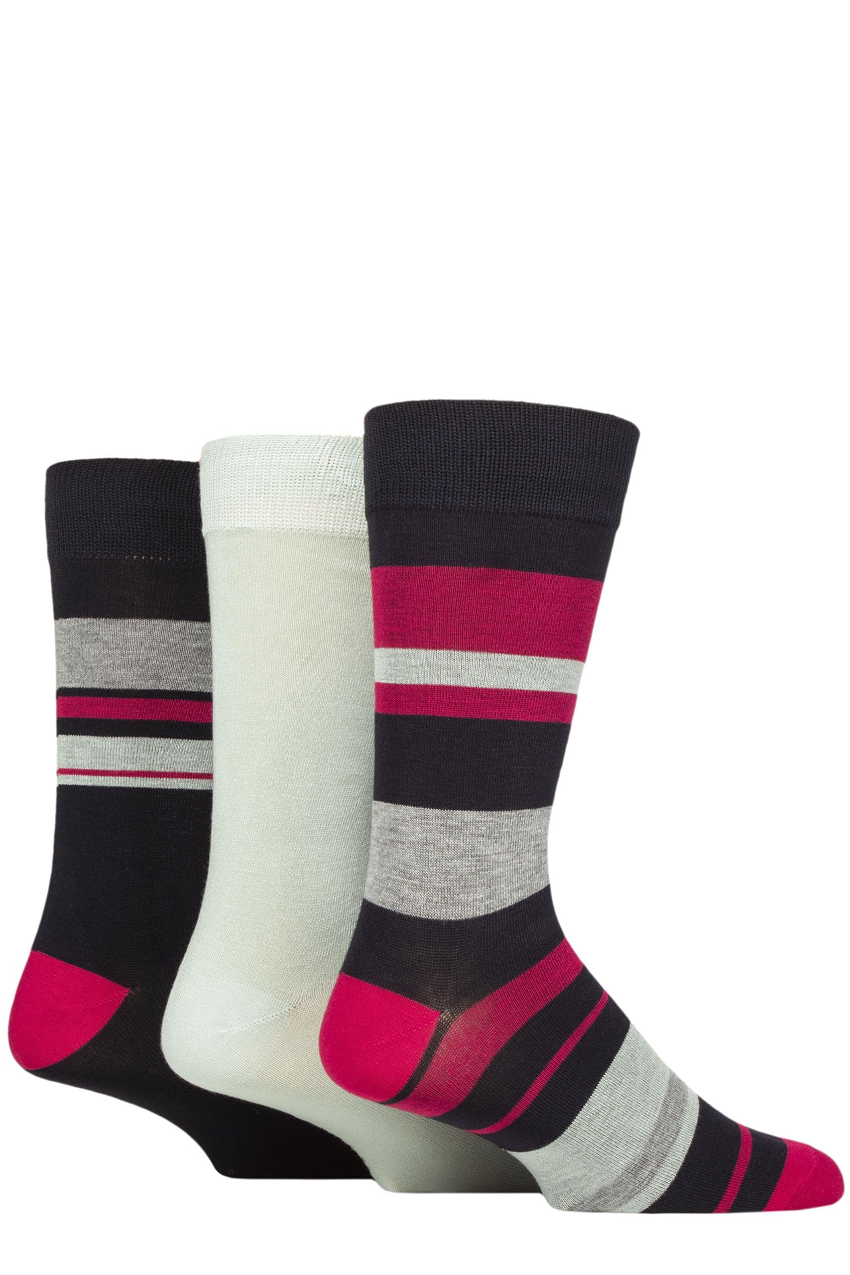Glenmuir Mens Patterned Bamboo Socks Pack of 3 (UK, Numeric, 7, 11, Regular, Regular, Block Stripes Navy)