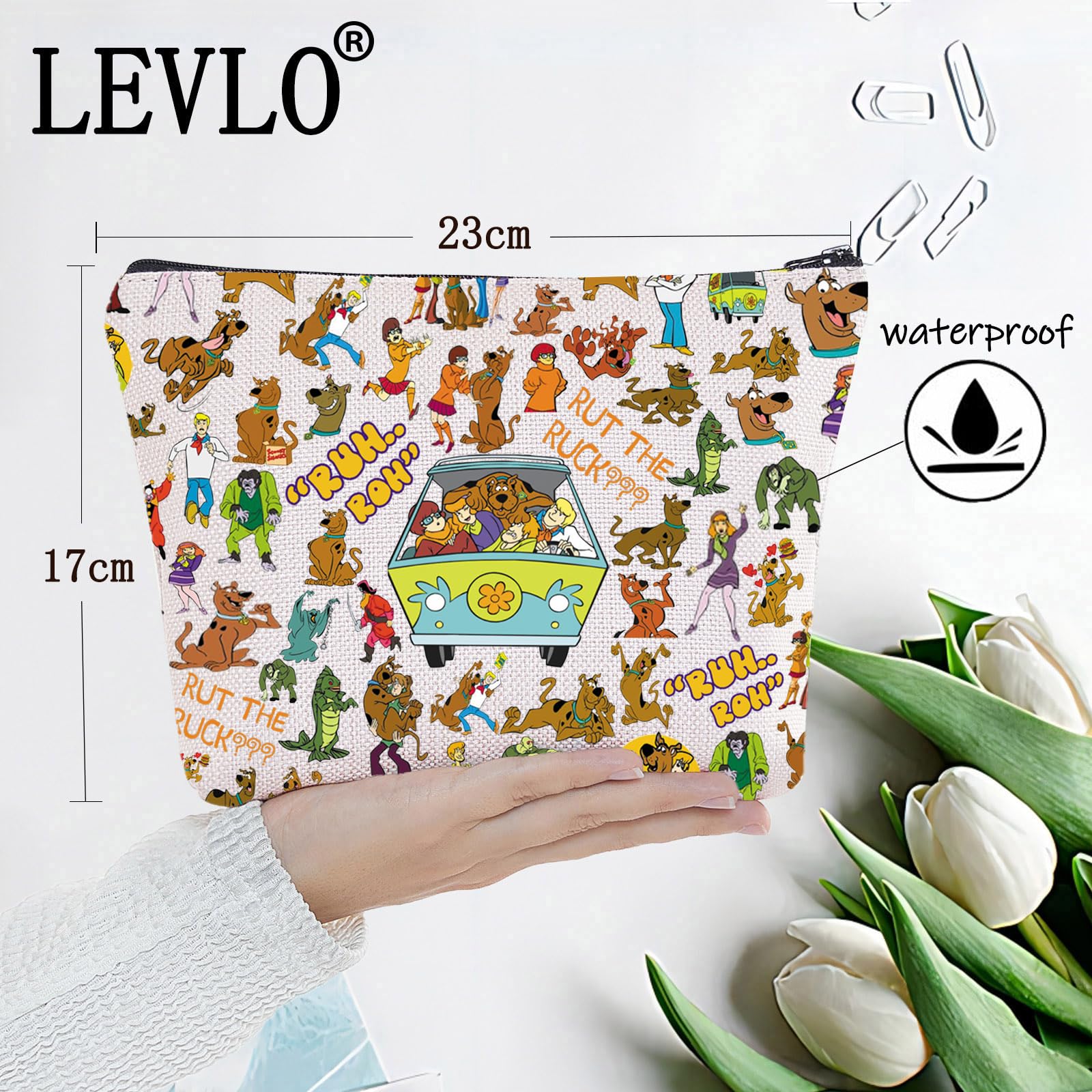 LEVLO Cartoon Dog & Shaggy Makeup Bag Dog Movie Fans Gift Mistery Machine Makeup Zipper Pouch Bag Jinkies and Zoinks Fans Merchandise Run Roh Bag - Image 2