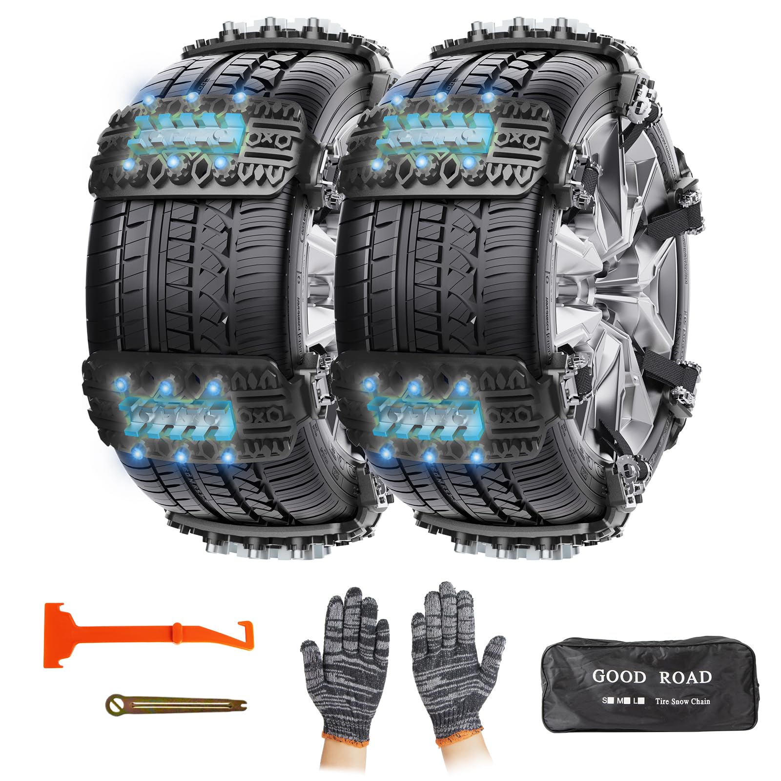 Catene da Neve Antiscivolo 6 PCS con Un Raschietto per Ghiaccio per Tutti i Veicoli Materiale ad Alta Prestazione Inserti Metallici Installazione Facile e Veloce 165mm-275mm