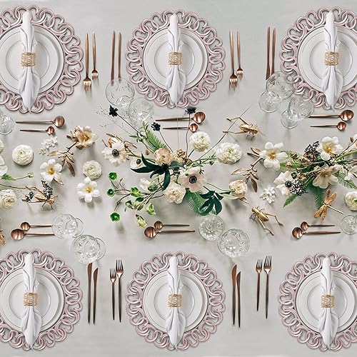 Miniatura 2 de MAONAME Juego de 6 platos de carga de oro rosa de 13 pulgadas, cargadores de espejo para platos llanos, cargadores de platos de plástico con borde