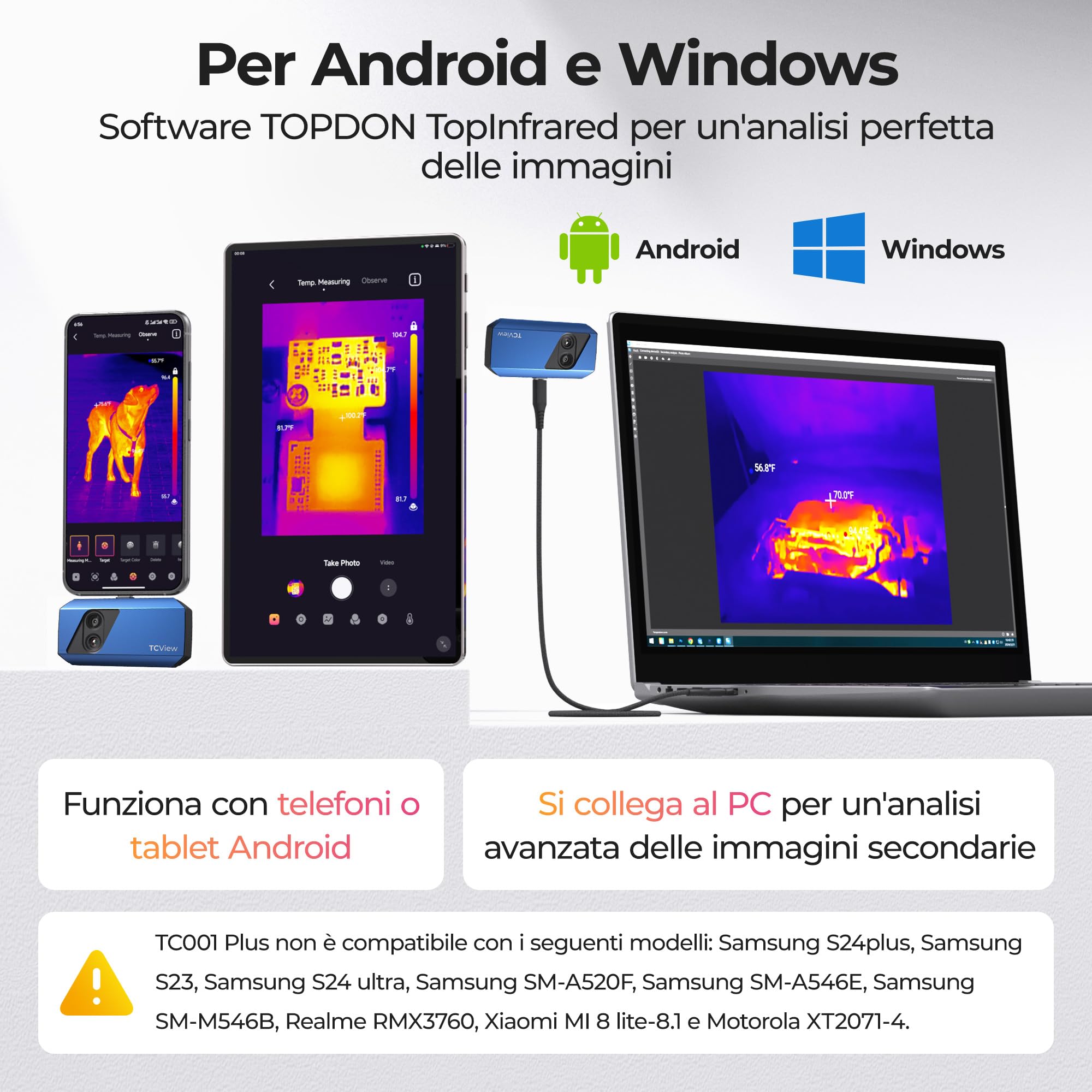 TOPDON TC001 Plus Termocamera Professionale per Android, 512x384 TISR Risoluzione con Cámara Visual, Telecamera Termica de Doble Lente, -20℃ a 550℃, Precisione 0.1℃, Frequenza di Aggiornamento 25Hz