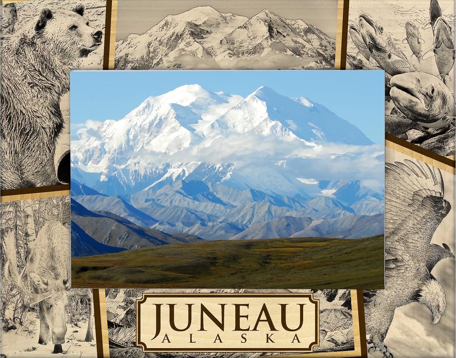 SMS Gifts Juneau Alaska Laser Engraved Wood Picture Frame Landscape (5 x 7)