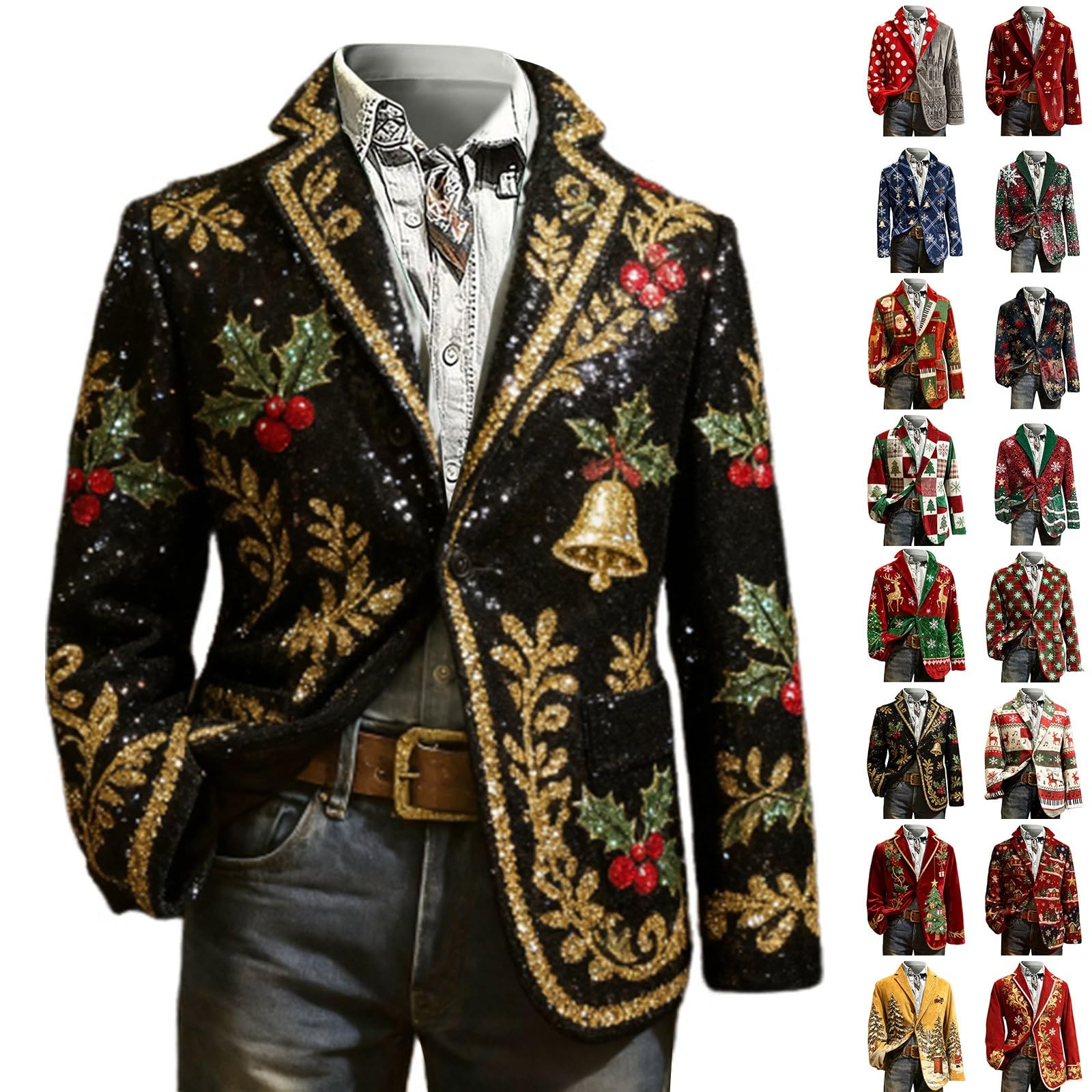 Corduroy Kerstblazer Mannen Grappige Kerstman Kerstboom Pak Jas Lange