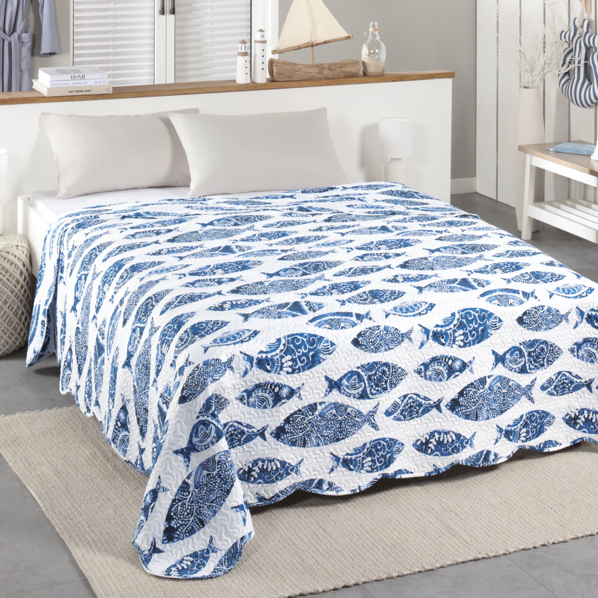 Delindo Lifestyle Couvre-lit Riviera bleu maritime