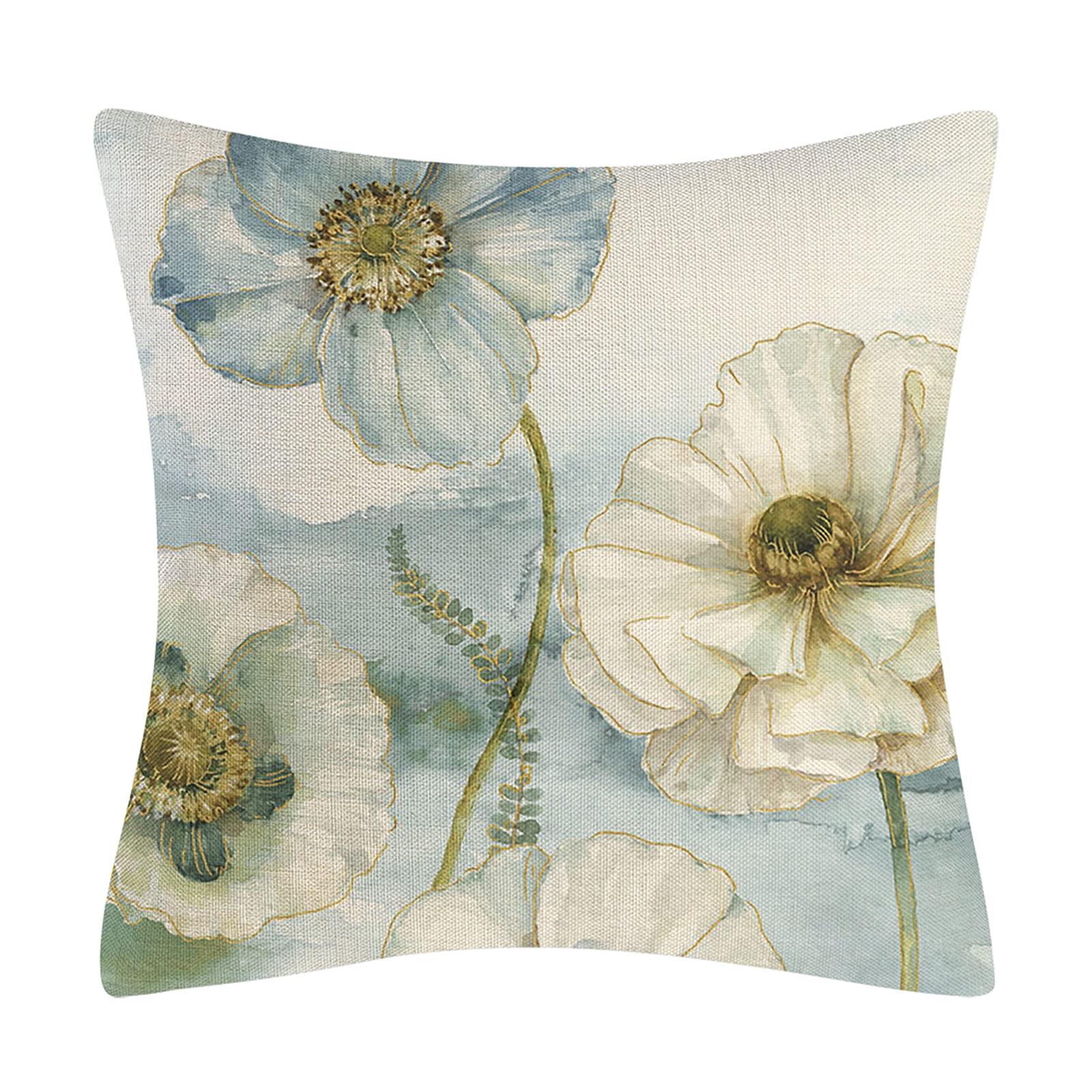 Fiori Azzurri Beige Federe Cuscini Quadrati 50x50 Primaverili Floreali Fodere Cuscini Lino Federa Cuscino da Esterno Set 4 Copricuscini per Divano Arredo Camera Letto Salotto