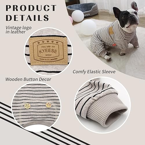 Miniatura 4 de KYEESE Pijama para perros pequeños, elástico de 4 patas, enterizo de perro a rayas, para cubrir el cabello, marrón marfil, L