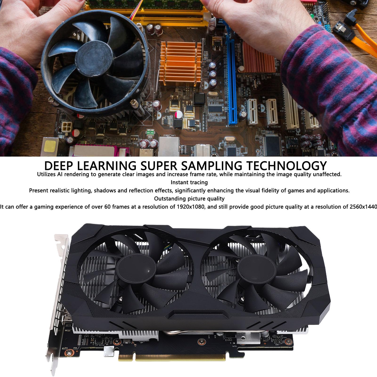 Karta Graficzna, 6 GB Pamięci GDDR6, 192-bitowy, Podwójny Wentylator, Procesor Graficzny do Gier dla Komputerów Stacjonarnych z architekturą Turing, do Gier w Rozdzielczości