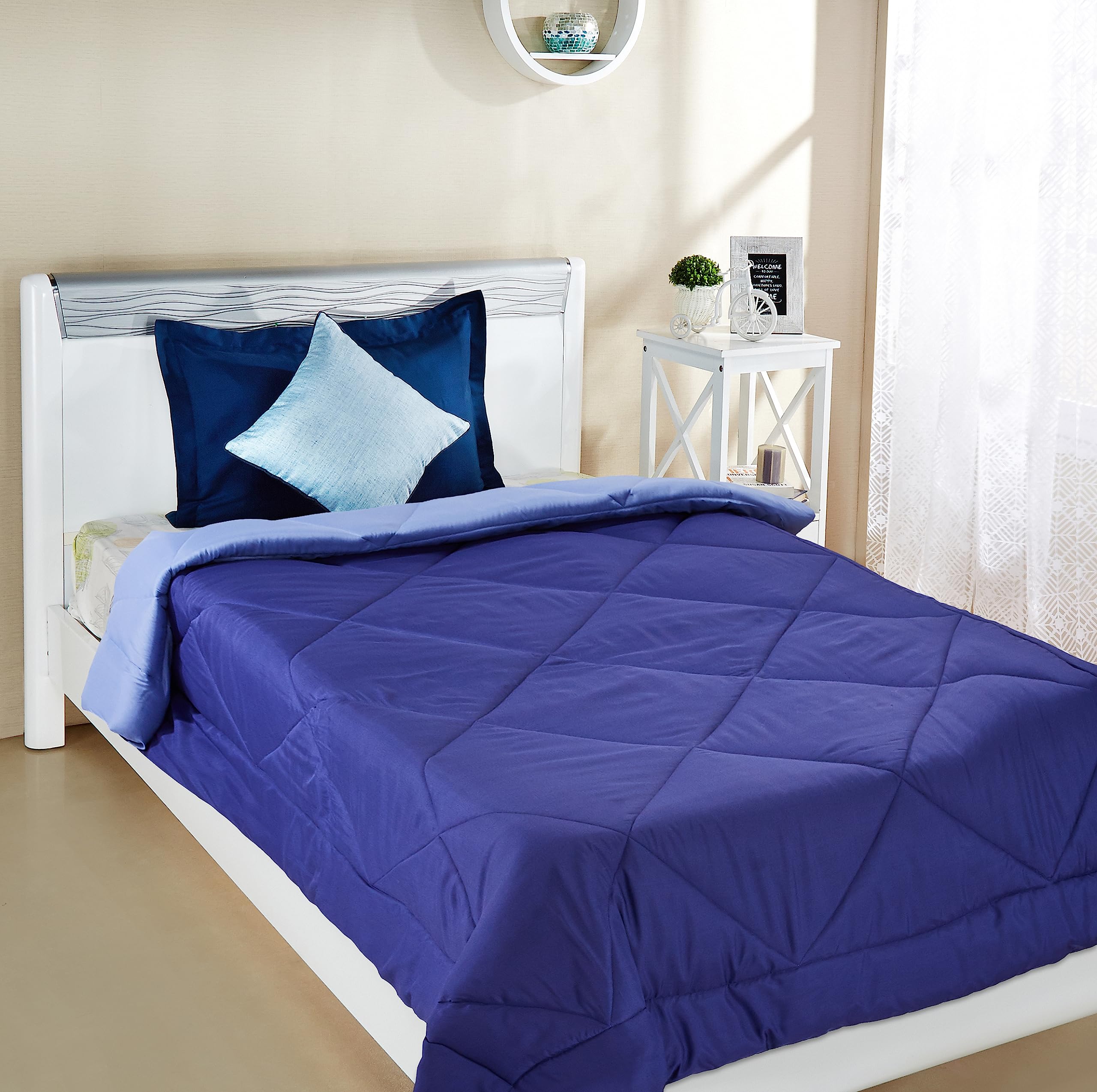 Amazon Brand - Solimo Microfiber Reversible Comforter, Single (Ocean Blue and Mild Blue, 200 GSM)