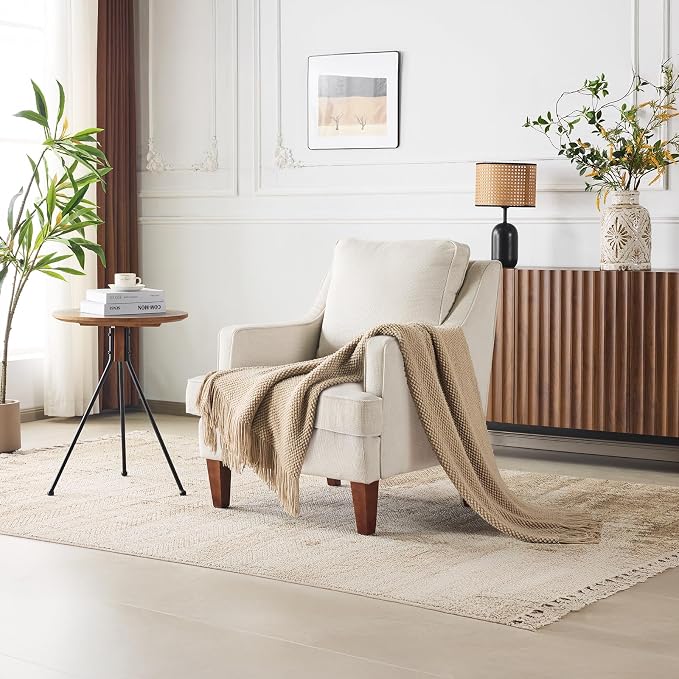 Sillón Mid-Century Modern Beige con Tela Lino miniatura 8