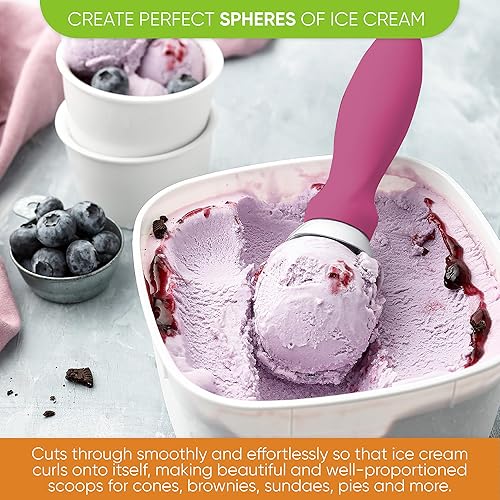 Vista 164 de Spring Chef Cuchara de helado rosa resistente con mango de agarre suave, cuchara de helado profesional, cuchara de helado de metal para masa