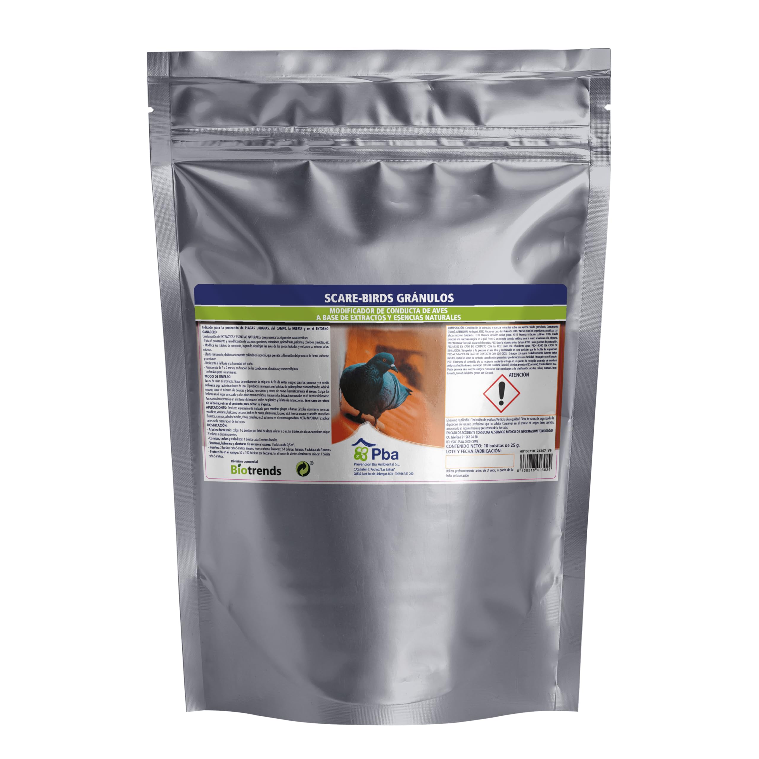 Repelente Aves en bolsitas para Colgar ahuyentador Anti Palomas protección de huertos y arboles Repelente de pajaros Proteccion Cultivos Balcones y terrazas 10x25g